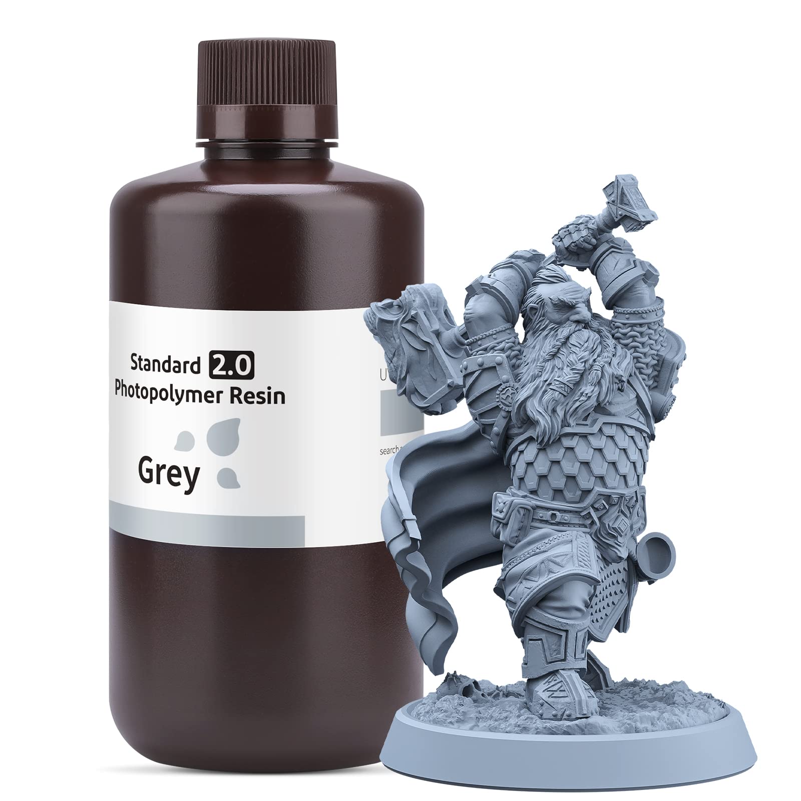 ELEGOO Upgraded Standard 3D Printer Resin - 405nm UV Curing Photopolymer Resin 2.0 for LCD/DLP 3D Printers (1000G Grey) | High Precision, Smooth Finish | Ideal for Miniatures, Jewelry & Prototyping