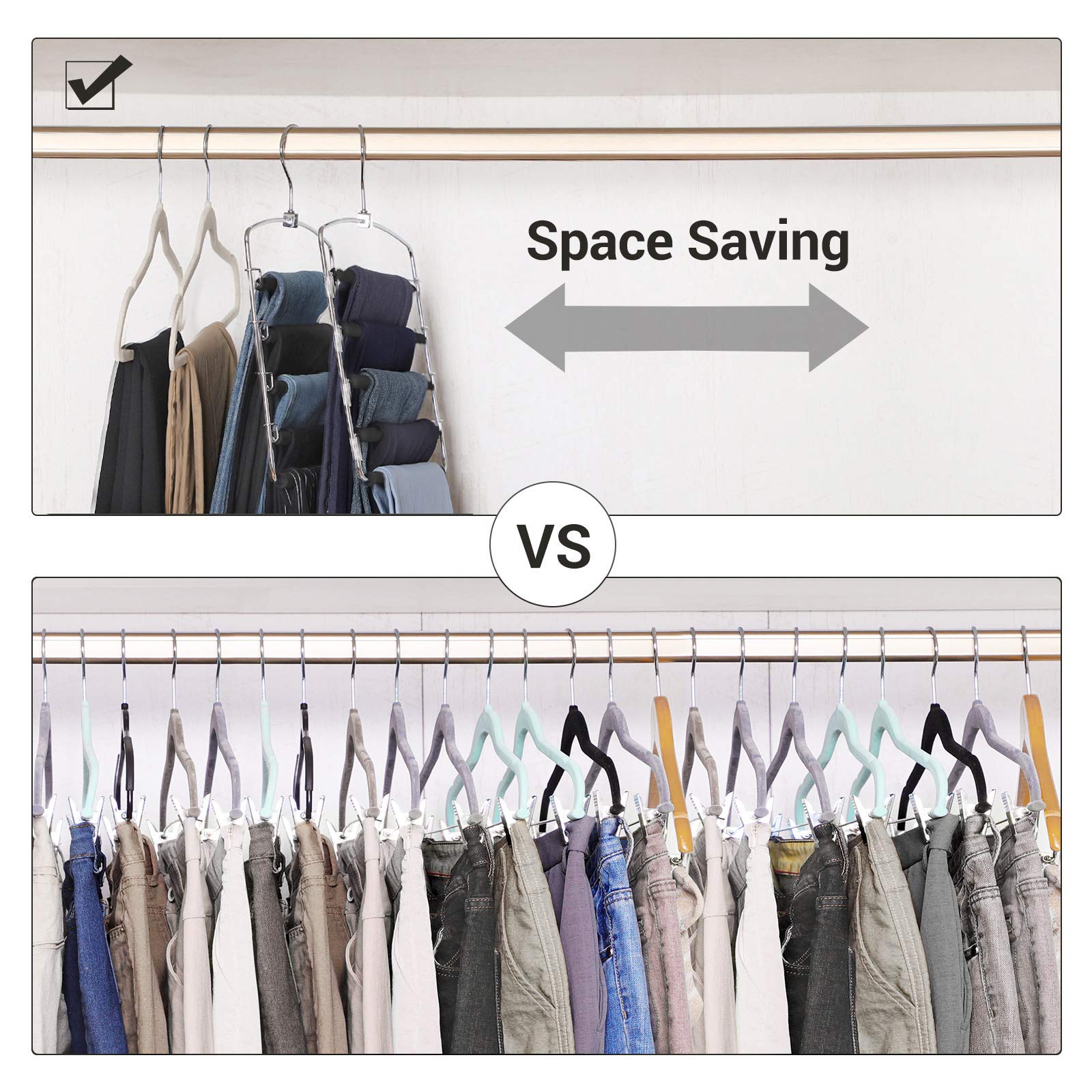 SONGMICS 5-Tier Non-Slip Pants Hangers Set of 3 - Space Saving Closet Organizer for Skirts, Trousers & Jeans (Silver & Black) | Perfect for Wardrobe Organization & Small Closet Spaces