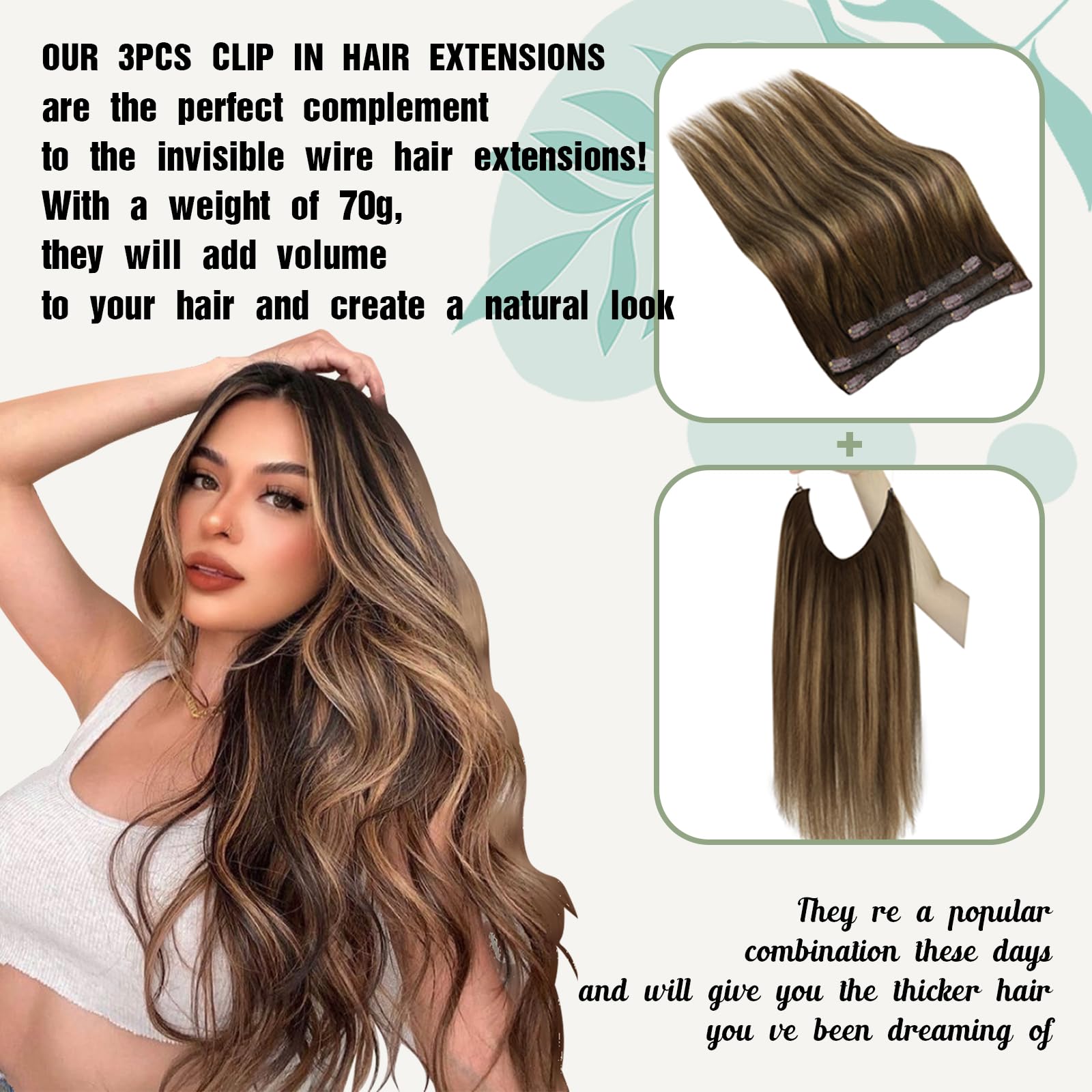 20 Inch Sunny Wire Hair Extensions - Real Human Hair, Fish Line Invisible Extensions in Ash Blonde with Platinum Highlights (#P18/613) | Perfect for Parties, Weddings & Daily Styling
