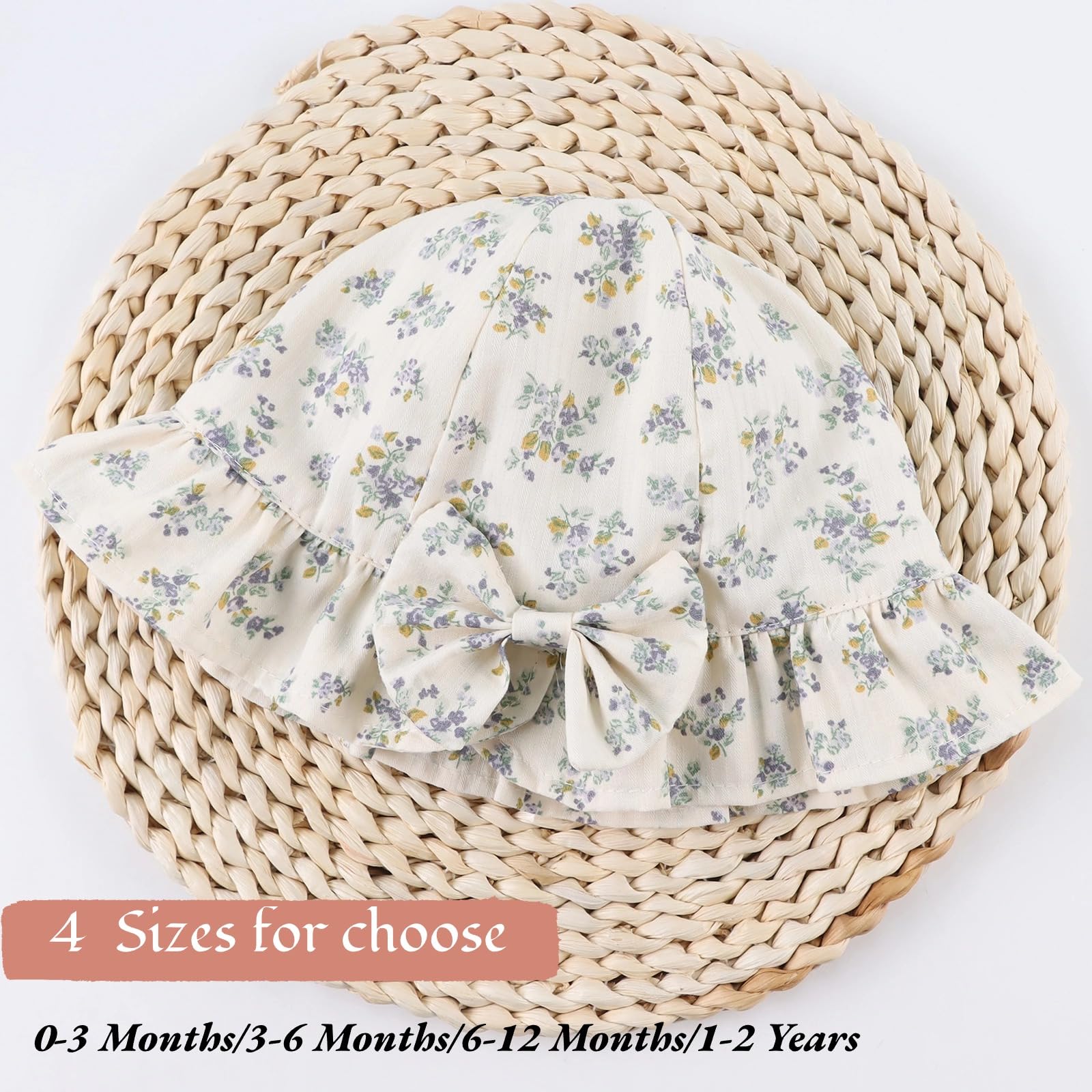 Summer Baby Hats for Girls 0-2 Years - Soft Cotton Infant Sun Hat with Bowknot - Cute Toddler Bucket Hats for Sun Protection - Perfect for Beach, Park & Outdoor Activities