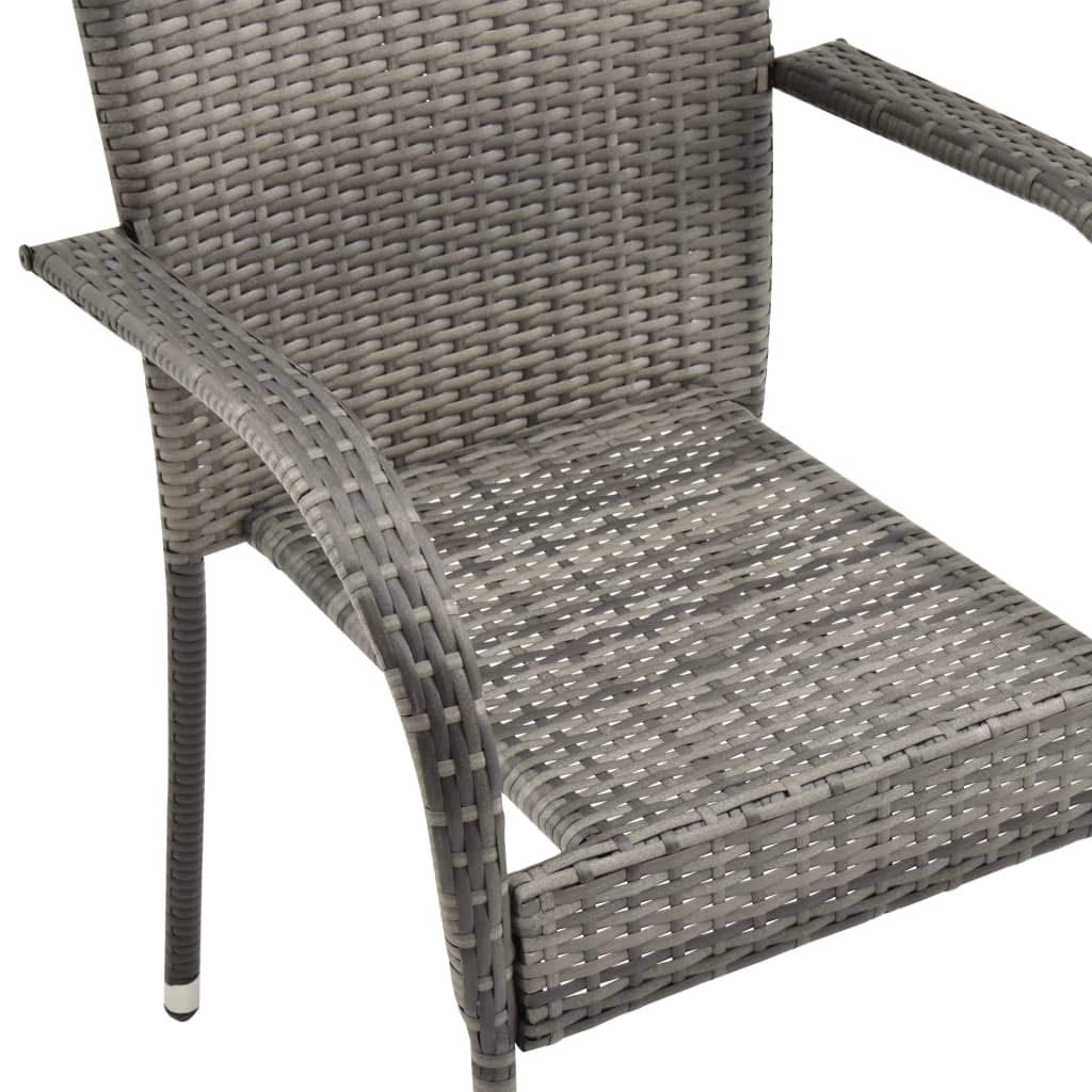 Modern Stackable Patio Chairs Set of 2 - Gray Poly Rattan Outdoor Dining Chairs for Garden, Terrace & Backyard - Weather-Resistant & Space-Saving for Small Balcony, Poolside Lounging & Outdoor Entertaining
