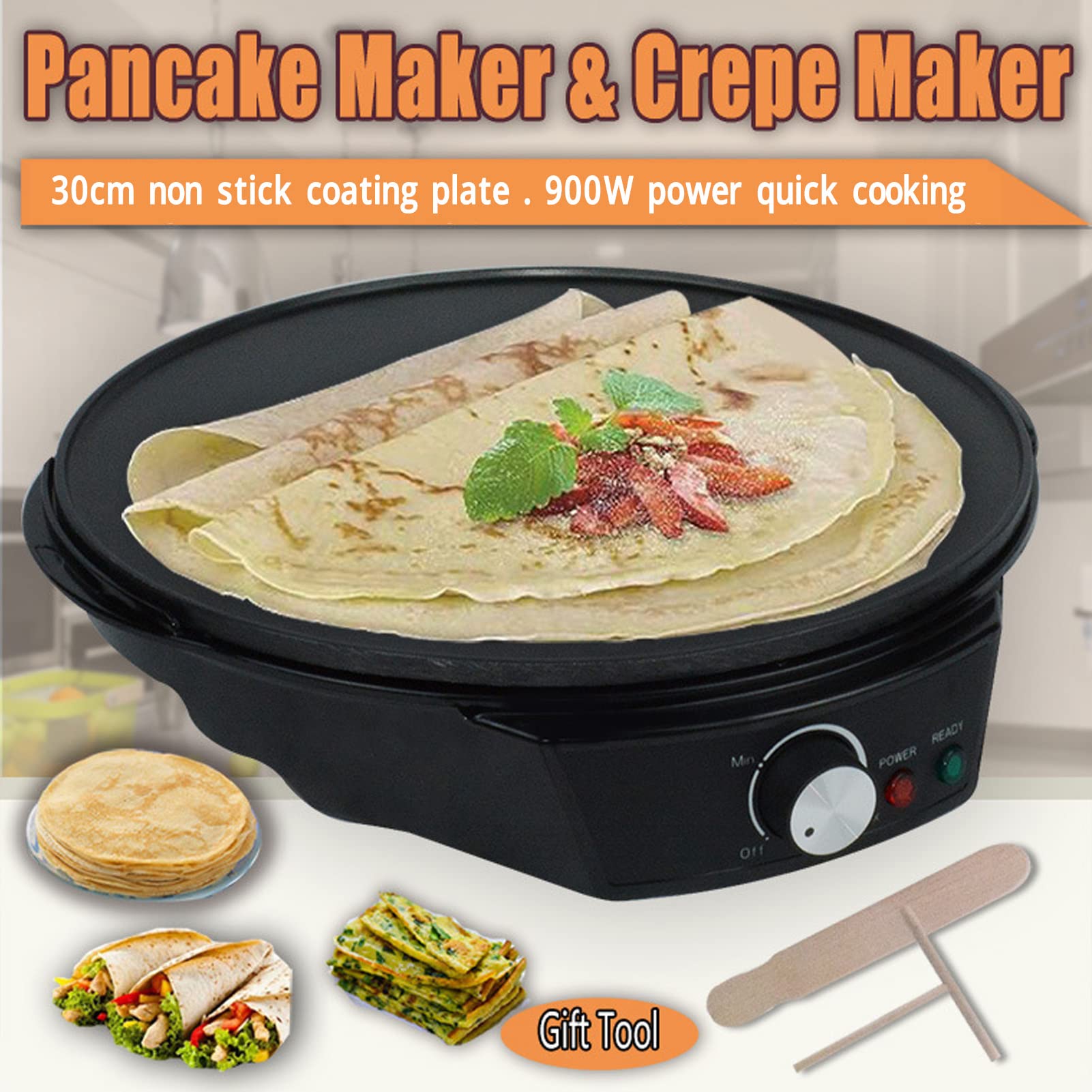 Electric Pancake Griddle & Crepe Maker - Dual Use for Blintzes, Eggs & Pancakes - Portable with Adjustable Temperature - Perfect for Summer Breakfasts, Fresh Fruit Toppings & Family Brunch Gatherings