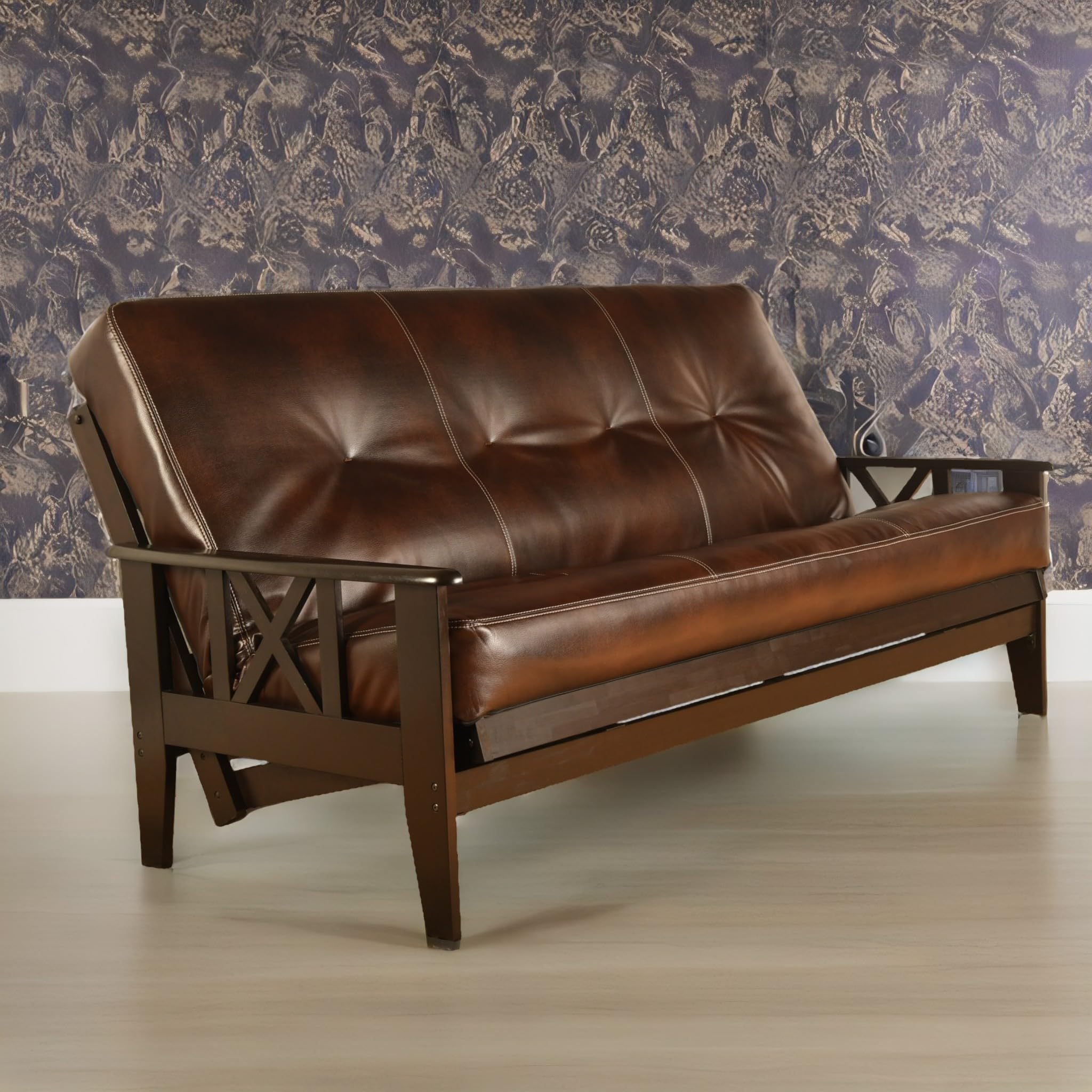 Premium Full Size Chestnut Bonded Leather Futon Cover - Fits 6-8 Inch Mattresses (Cappuccino) | Durable & Stylish Sofa Bed Protector for Living Rooms, Guest Rooms & Dorms