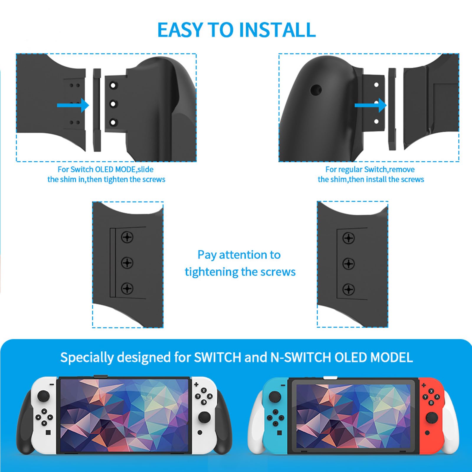 JDDWIN Ergonomic Hand Grip for Nintendo Switch OLED & Dockable Switch - Comfortable Gaming Controller with Specially Designed Handle for Extended Play Sessions - Perfect for Travel, Home Gaming & Multiplayer Sessions (Black)