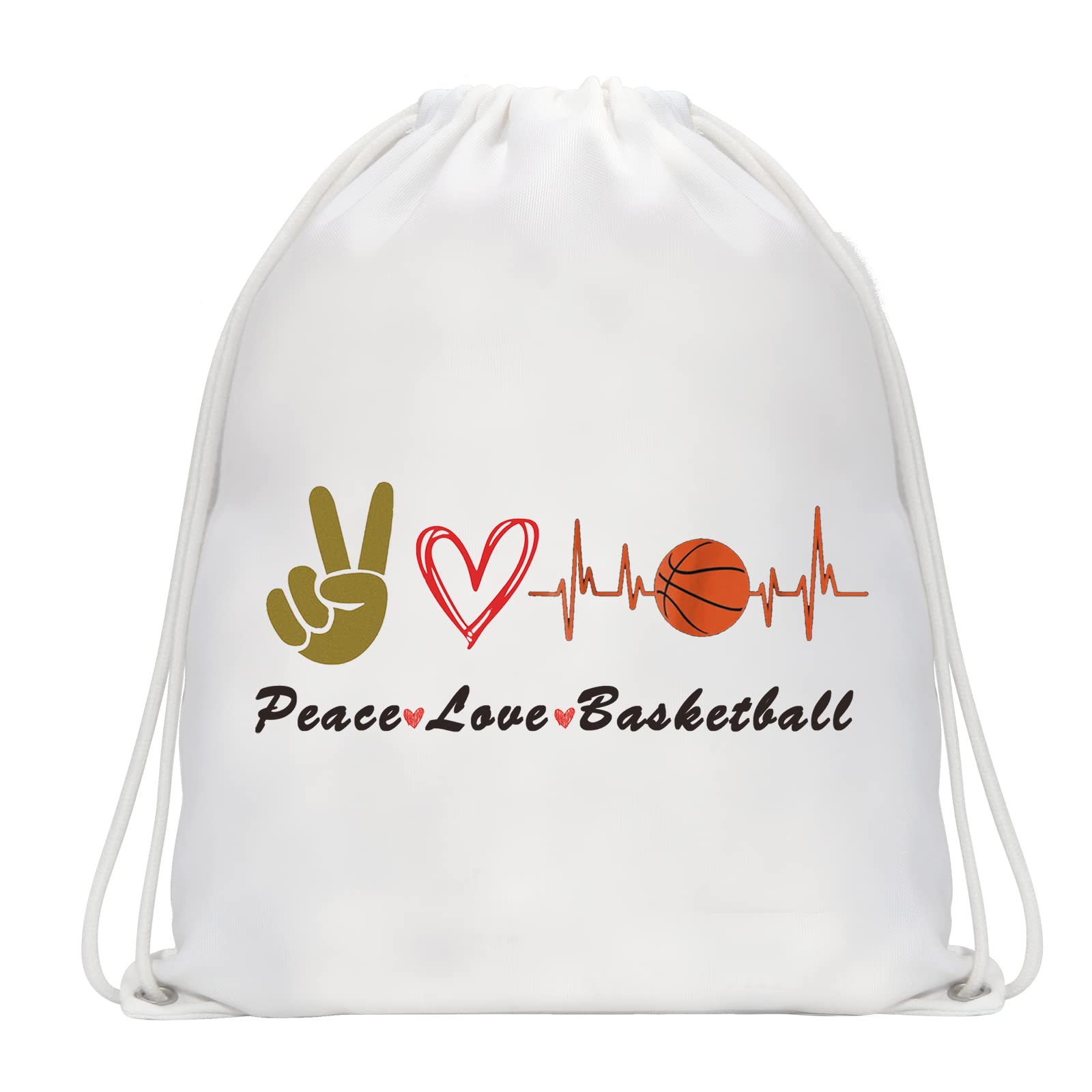 PXTIDY Basketball Drawstring Backpack - Perfect Gift for Basketball Players & Fans - Great for Game Day, Sports Parties & Team Events - Lightweight Basketball Bag for Girls & Boys (Peace Love Basketball Design)