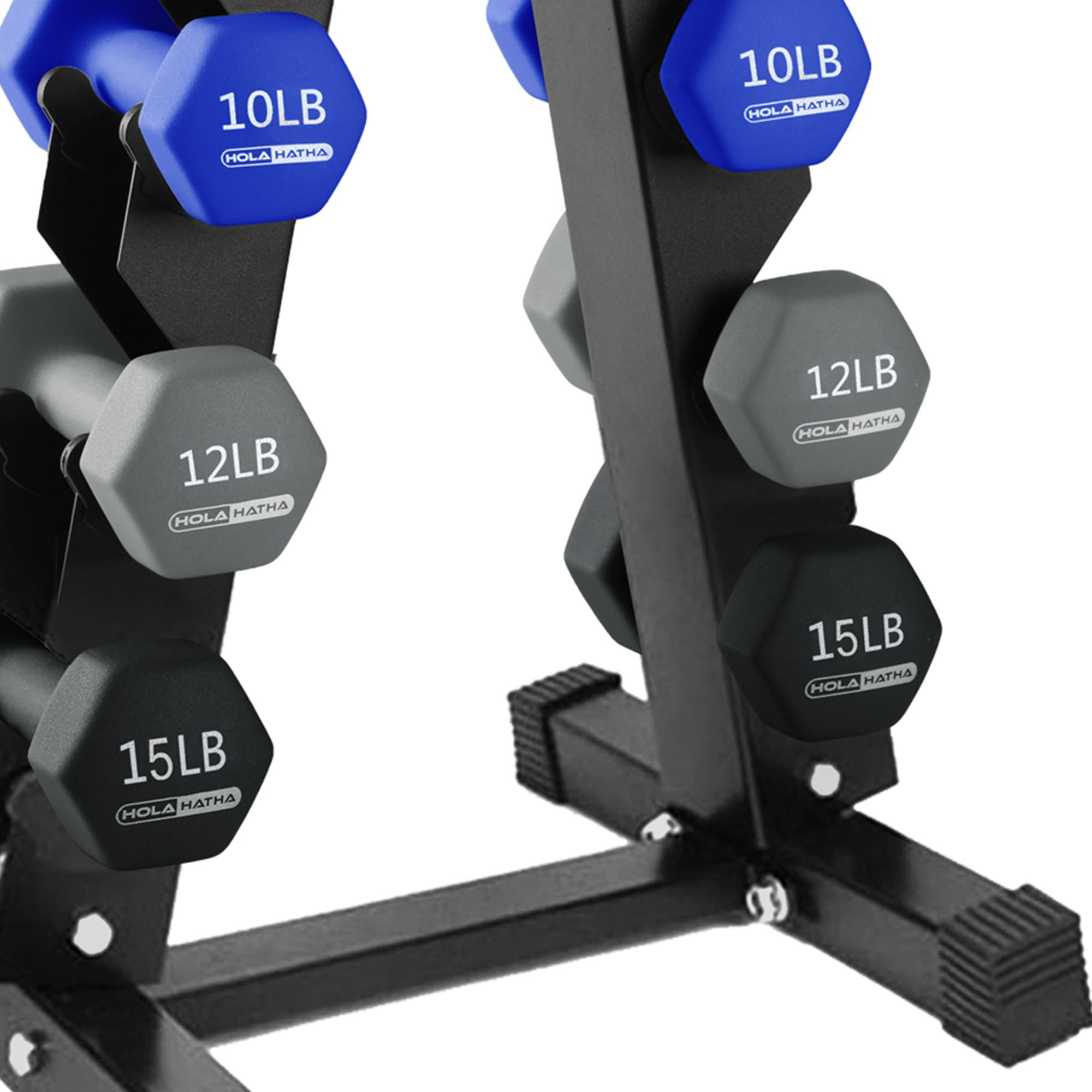 HolaHatha Neoprene Dumbbell Set with Storage Rack - 5-15lbs Free Weights for Home Gym, Strength Training & Toning | Perfect for HIIT, Yoga & Full-Body Workouts