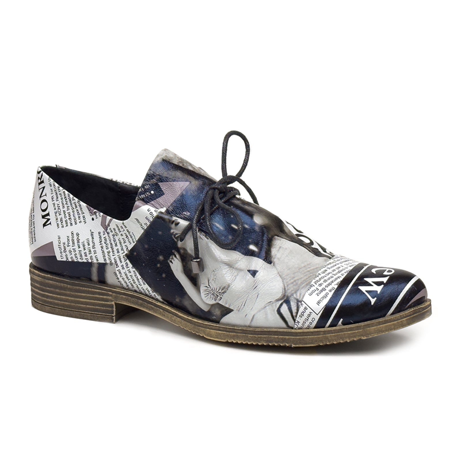 Django & Juliette Women's Kotty Slip-On Shoes - News Print Leather Loafers for Casual Wear & Office Outfits