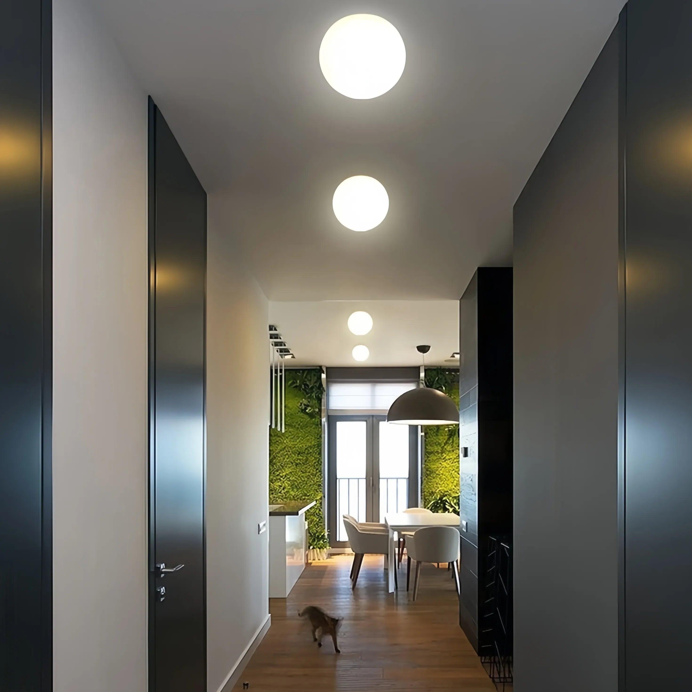 Modern White Spherical Glass Ceiling Light Fixture for Hallway, Living Room & Bedroom - Elegant LED Lighting for Home Decor