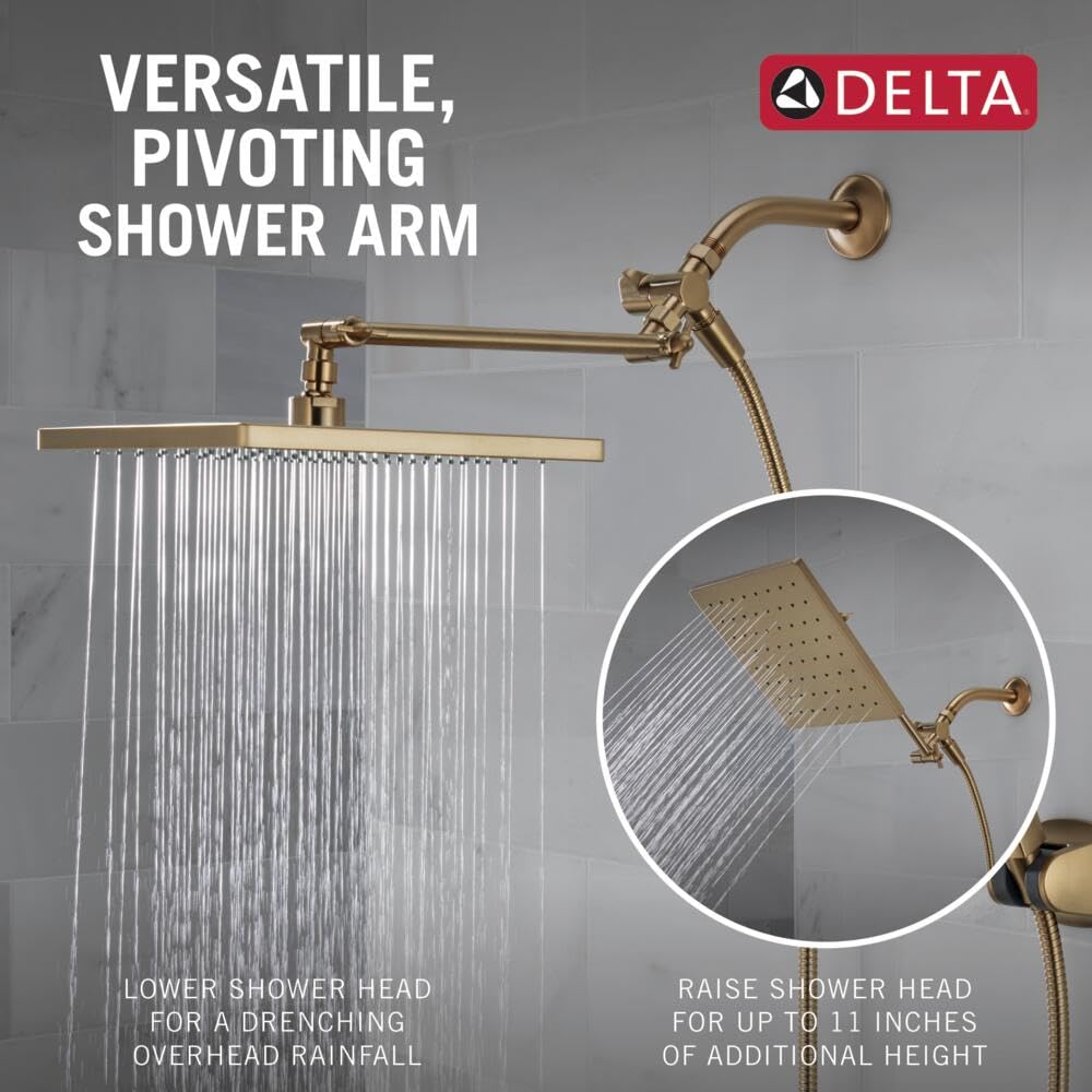 Delta Faucet 10-inch Raincan Shower Head & Handheld Shower Combo - Gold Square Rainfall Shower Head with High Pressure 1.75 GPM - Champagne Bronze 75527-CZ - Perfect for Luxurious Spa-Like Bathroom Experience