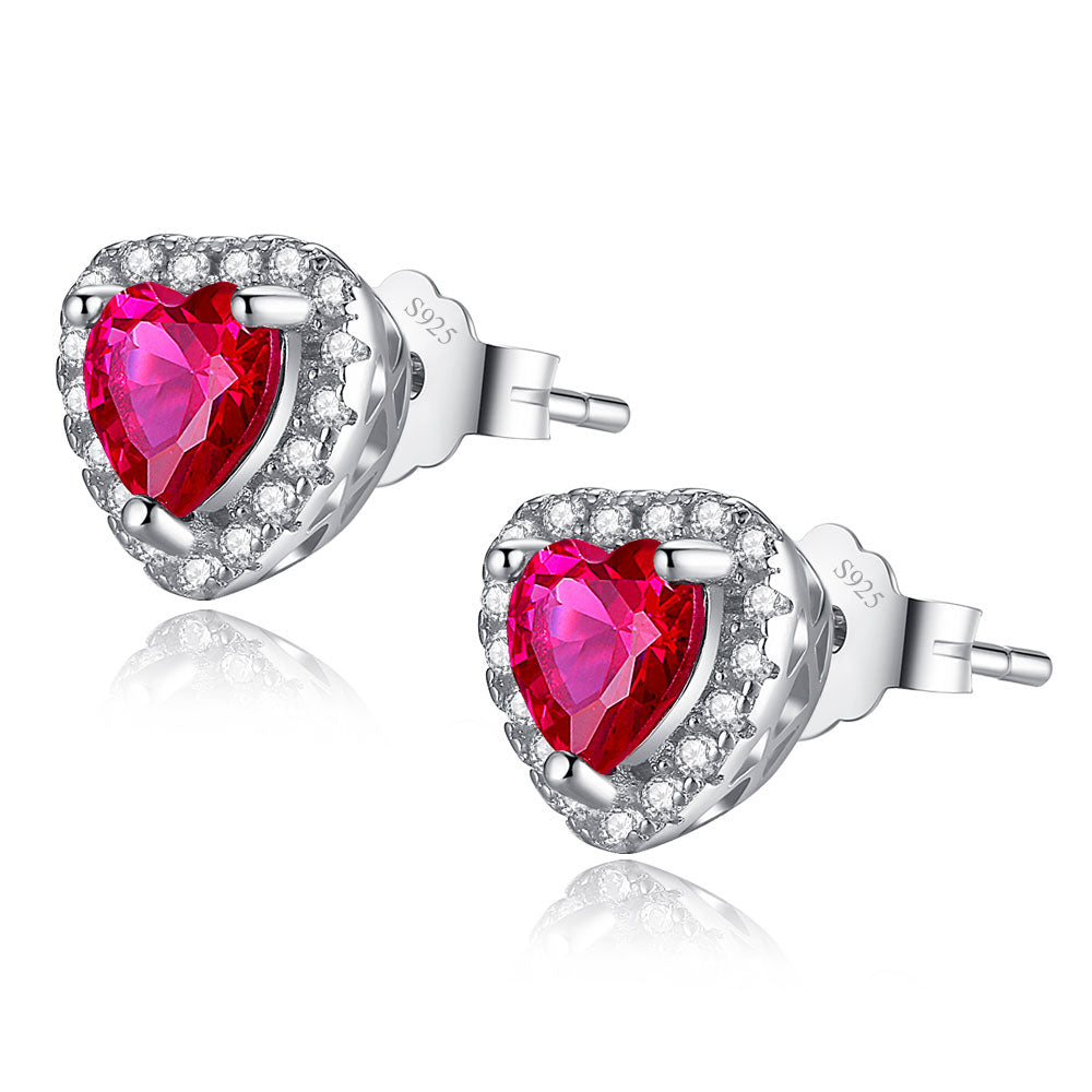 MABELLA Sterling Silver 1.0 Carat Gemstone Heart Stud Earrings for Women - Romantic Valentine's Day Gift, Anniversary Present, Birthday Jewelry for Her