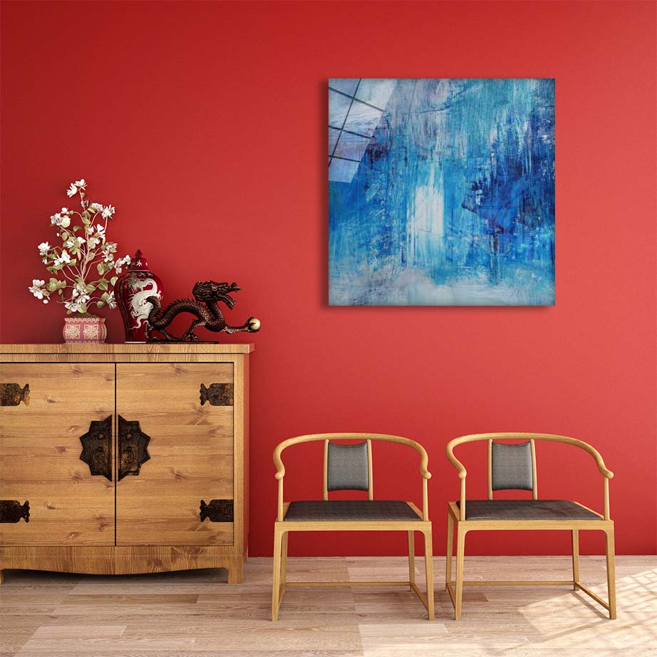 Blue Abstract Square Wall Art - Modern Canvas Painting for Home & Office Decor - Perfect for Living Room, Bedroom, or Workspace
