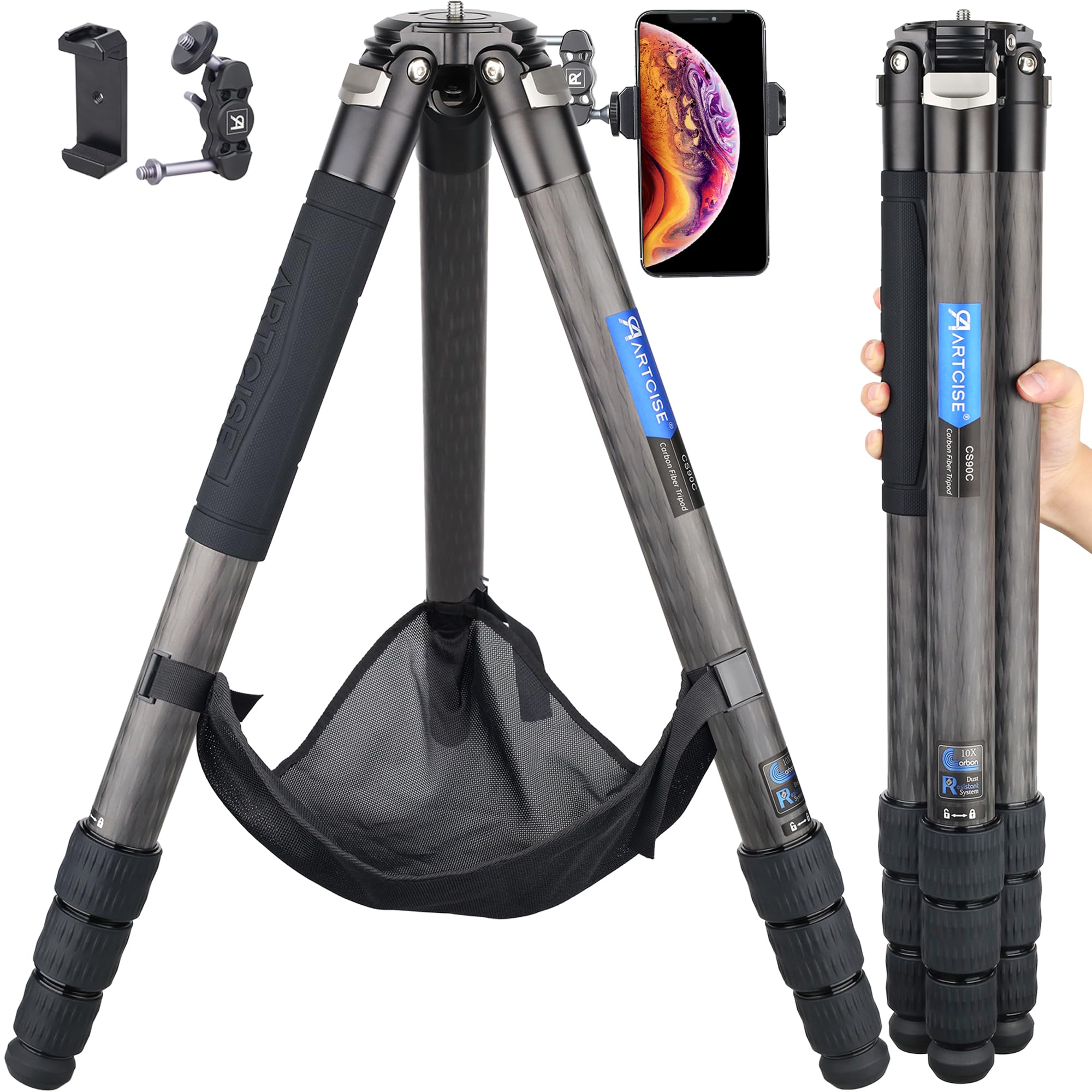 Professional Carbon Fiber Camera Tripod & Monopod - 40mm Tube Diameter, Heavy Duty Support for DSLR/Camcorder (Max Load 88lb/40kg) - Ideal for Travel, Outdoor Photography & Video Shooting (Model CS90C)