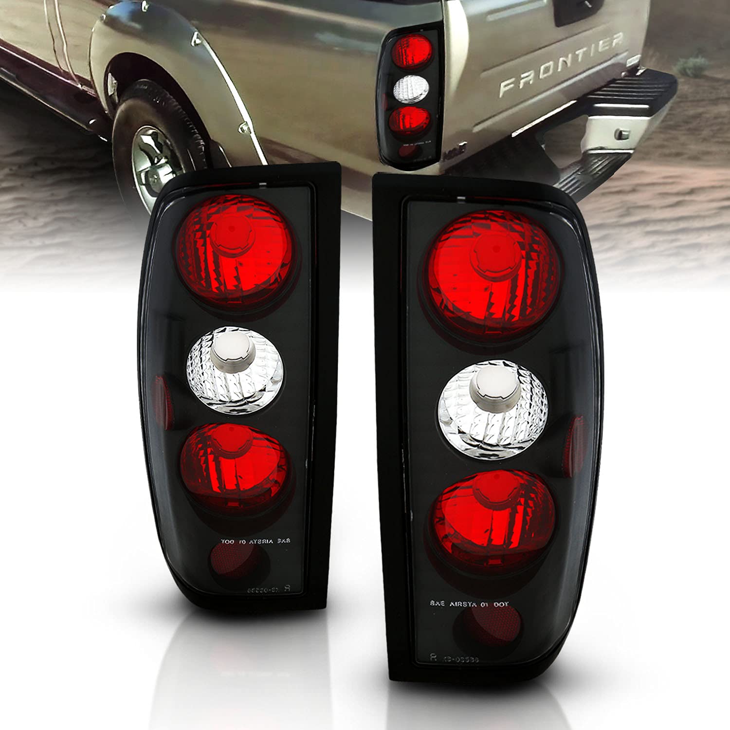 1998-2004 Nissan Frontier Euro Clear Black OE Replacement Tail Lights Brake Lamps Set - Driver & Passenger Side - Perfect for Night Driving & Enhanced Vehicle Safety