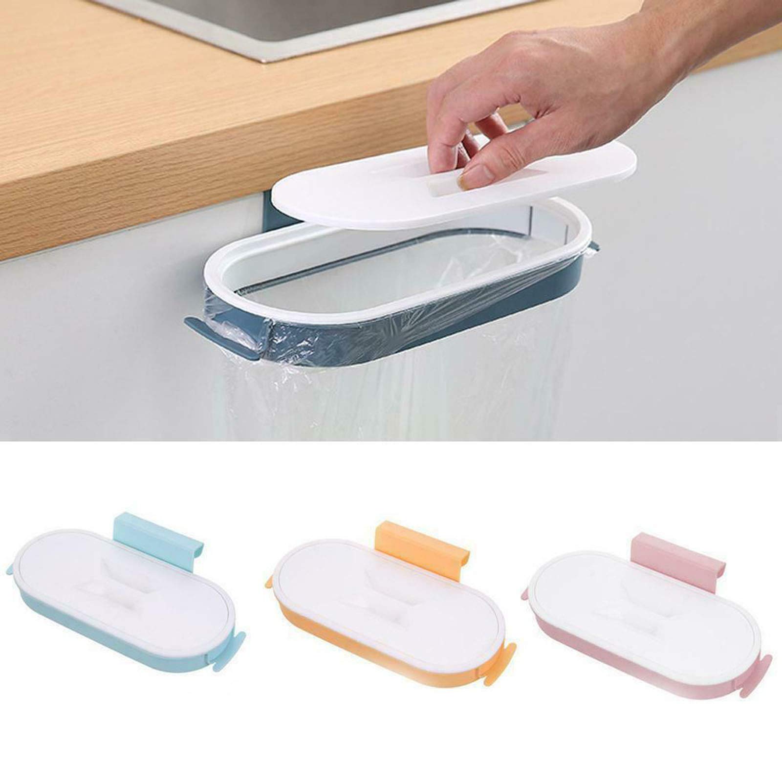 Portable Trash Bag Holder with Lid - Hanging RV Kitchen Garbage Bin Organizer (10.2 x 4.7 Inch) - Perfect for Camping, Travel, Dorm, Office & Small Space Storage