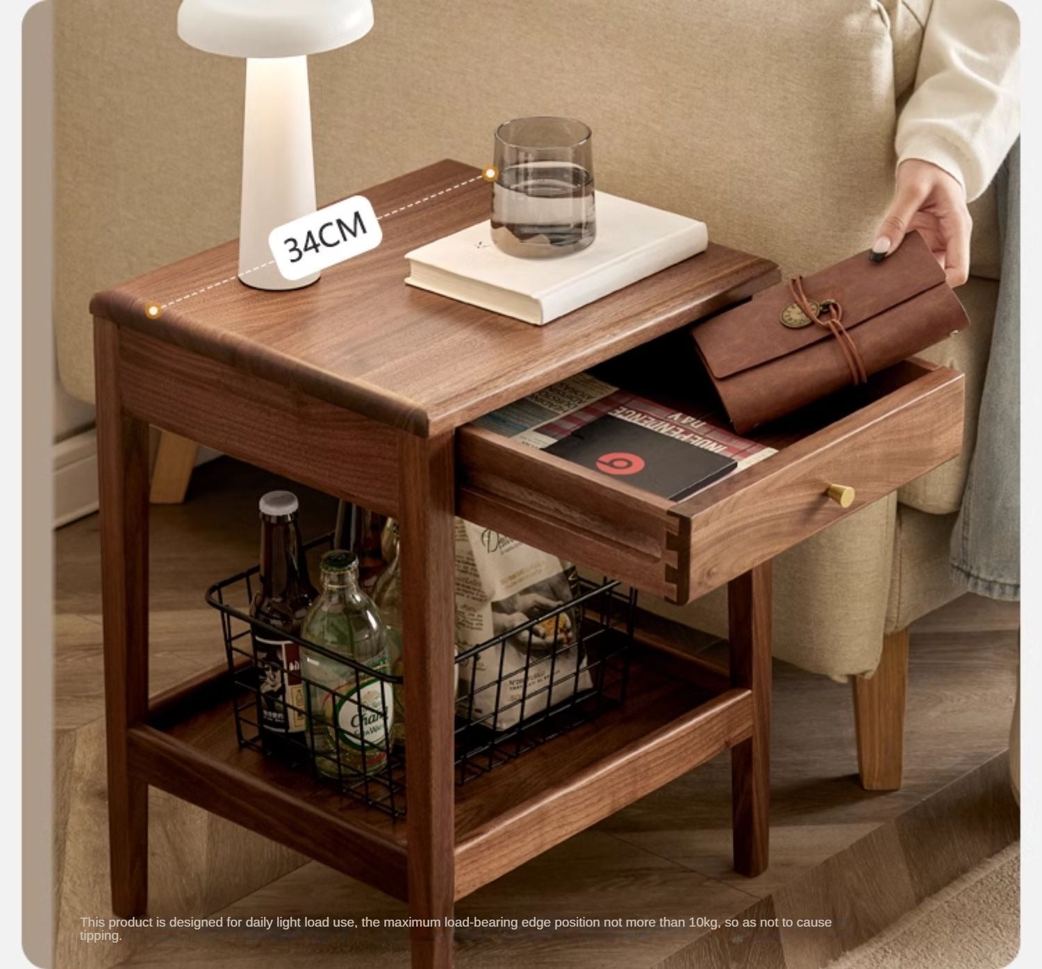 Black Walnut Solid Wood Narrow Nightstand - Modern Bedside Table with Drawer for Bedroom, Living Room & Small Spaces - Perfect for Storage & Décor