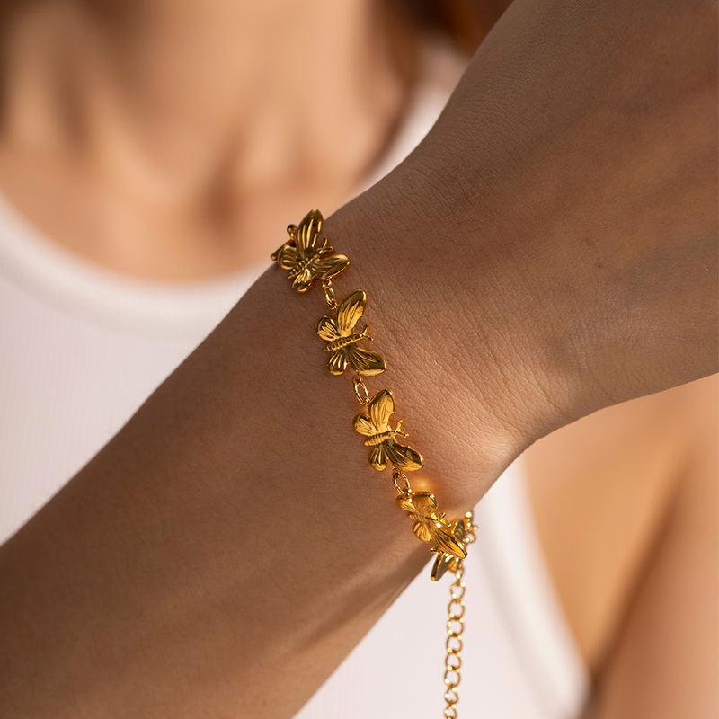 18K Gold Plated Stainless Steel Butterfly Bracelet for Women - Water Resistant & Hypoallergenic Jewelry Gift - Perfect for Date Night, Wedding & Everyday Wear