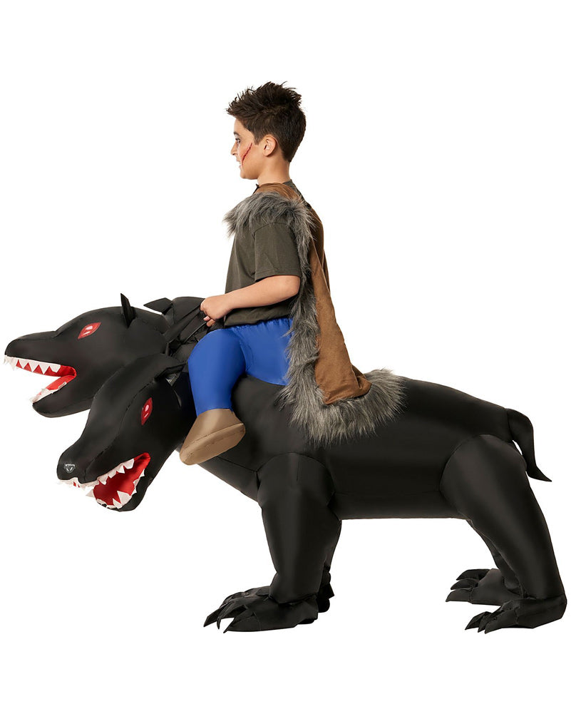 Inflatable 3-Headed Dog Ride-On Costume for Kids - Halloween Pet Costume, Cosplay, and Party Dress-Up Fun