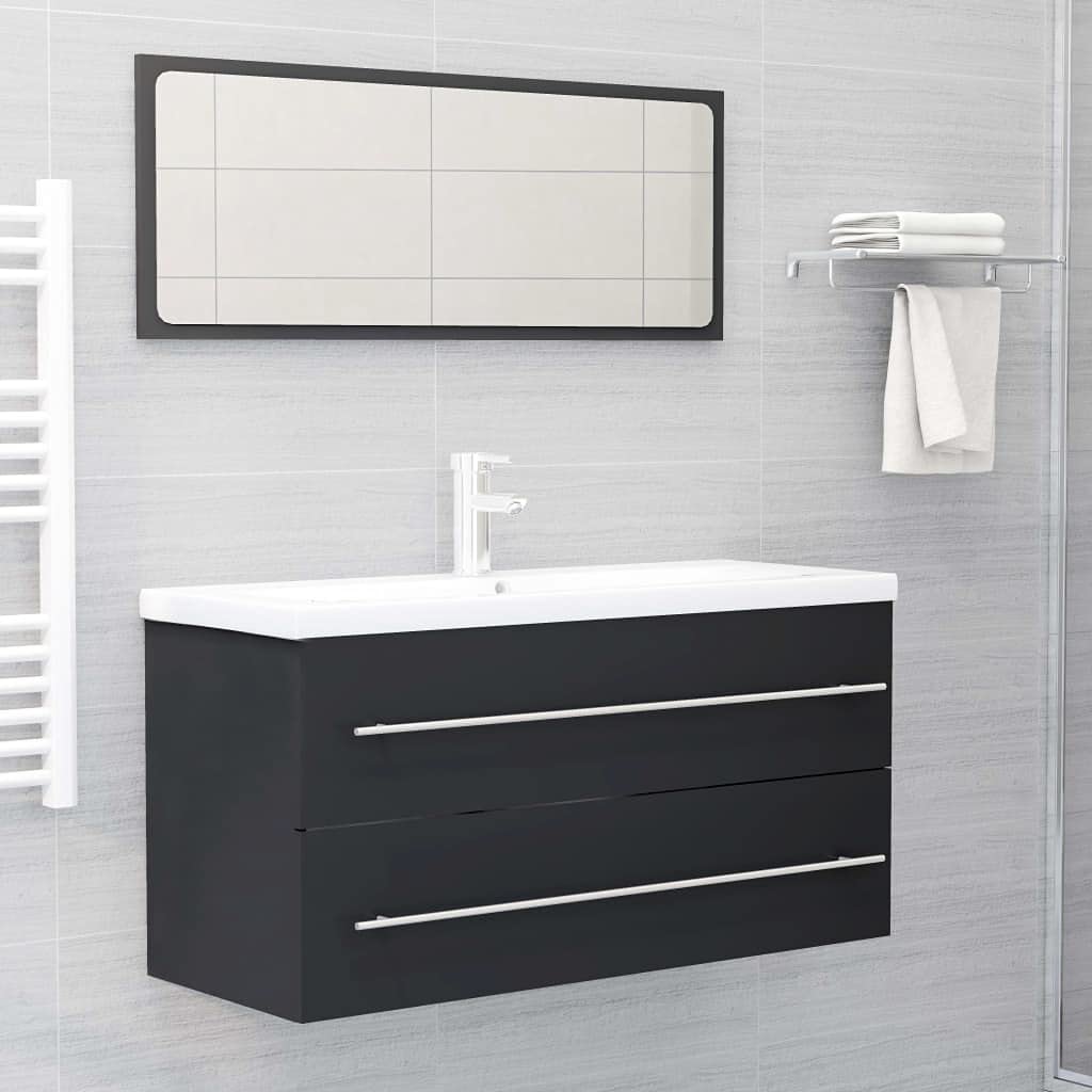 Waterproof Bathroom Storage Cabinet with Mirror - Vanity Organizer for Sink Basin, Floor Standing Gray Chipboard Locker Set | Perfect for Small Bathrooms, Apartments & Modern Home Decor