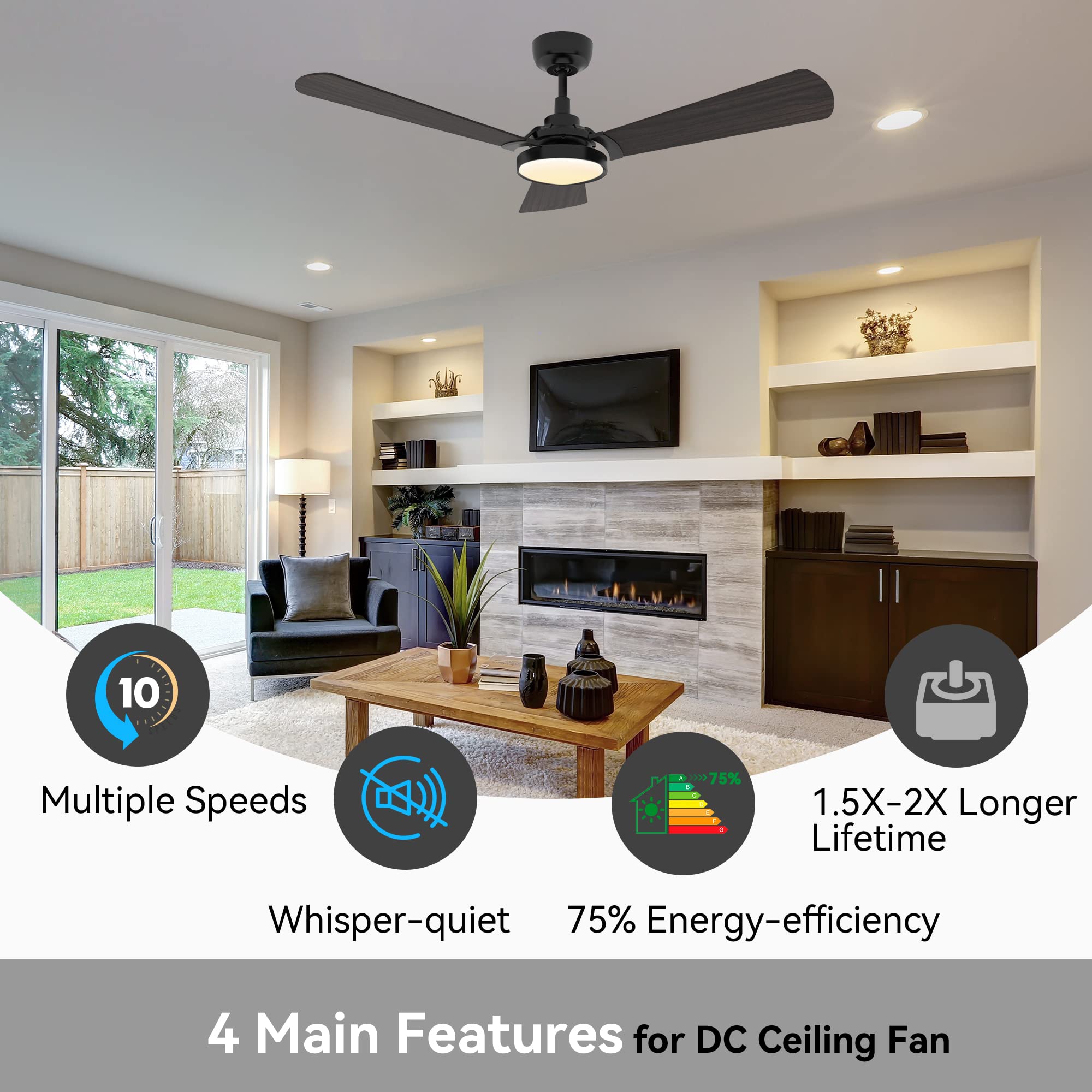 Smart WiFi Ceiling Fan with Dimmable LED Light & Remote Control - 56 Inch Outdoor DC Fan, 10 Speed Settings, Alexa/Google Home/Siri/APP Compatible, Timer & Scheduling Function (Dark Walnut) - Perfect for Living Room, Bedroom, Patio & Outdoor Spaces