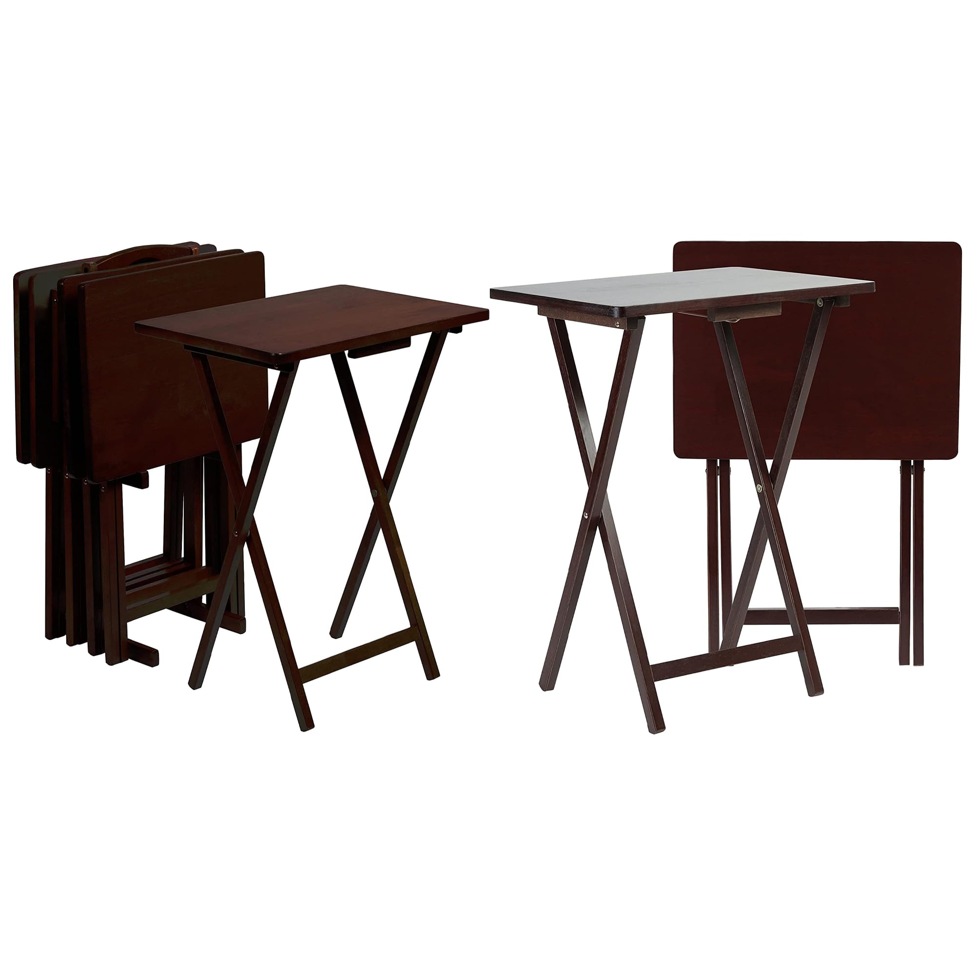 Premium Solid Wood Folding TV Tray Table with Storage Rack - Portable Snack Serving Tray for Living Room, Bedroom & Outdoor Use - Espresso Brown (Set of 7) - Perfect for Movie Nights, Breakfast in Bed & Patio Dining