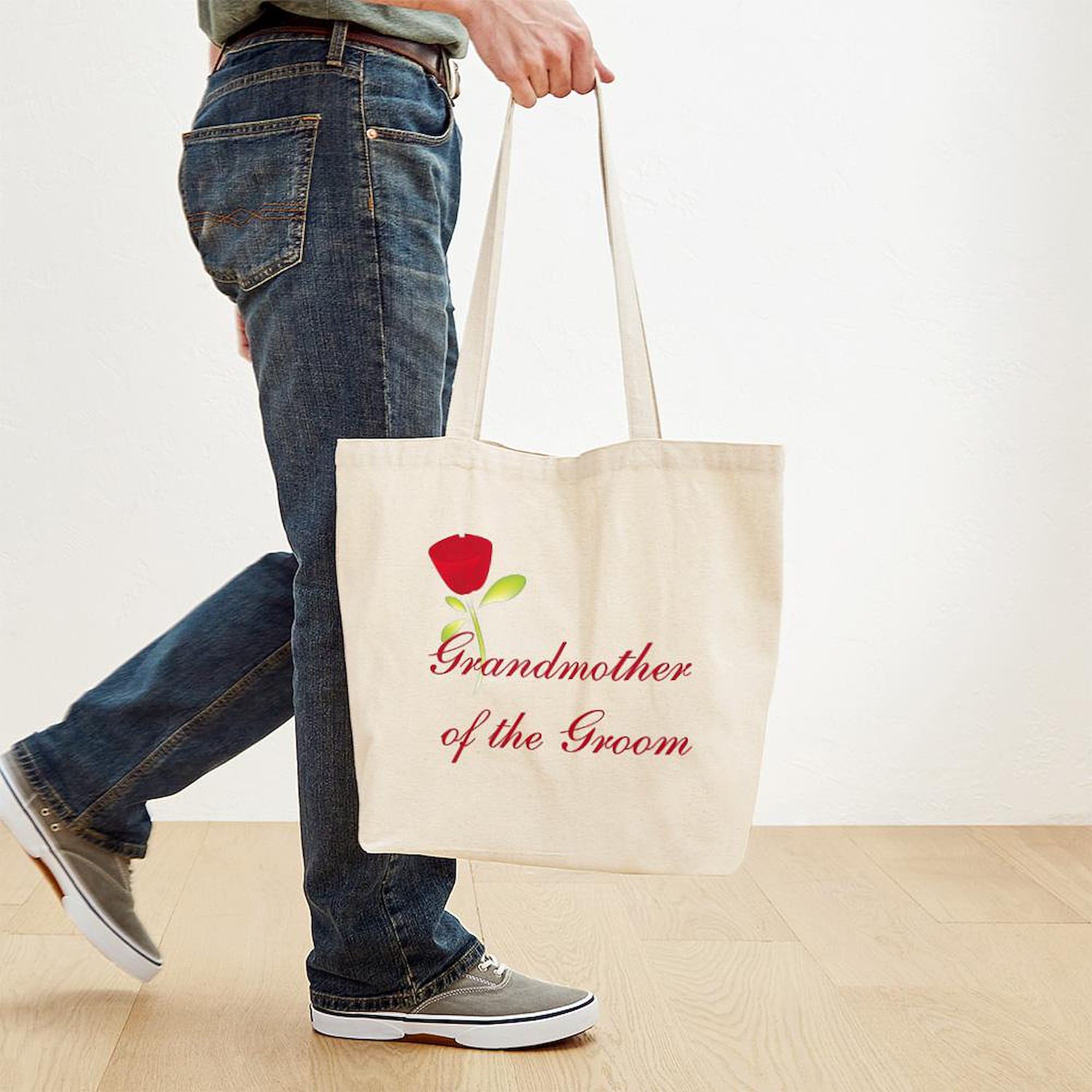 Red Groom's Grandmother Tote Bag - Natural Canvas Reusable Shopping Bag for Weddings, Bridal Showers & Special Occasions | Eco-Friendly Grocery & Beach Tote