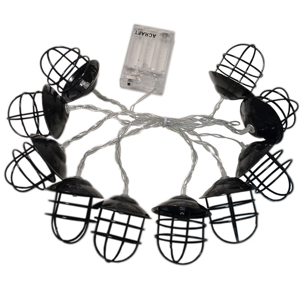 Vintage Style Handmade Industrial String Lights - Rustic Metal Cage Black Lantern Pendant Lighting for Outdoor Patio, Garden & Tree Branches (10 Bulbs, 7.1ft) - Perfect for Backyard Parties, Wedding Decor & Cozy Evenings