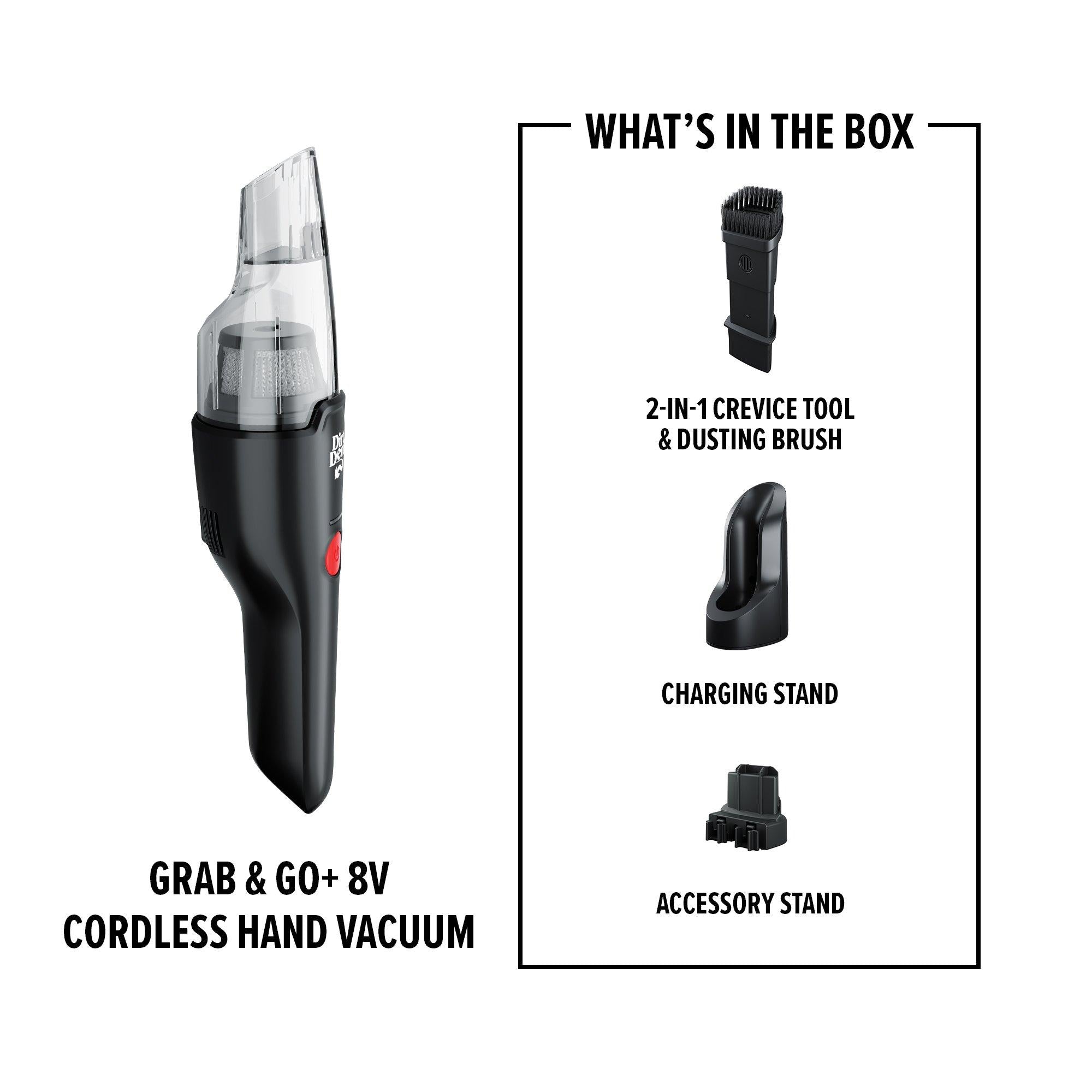 Grab & Go+ 8V Cordless Hand Vacuum - Lightweight Portable Rechargeable Handheld Vacuum Cleaner for Car, Home, Pet Hair & Quick Cleanups