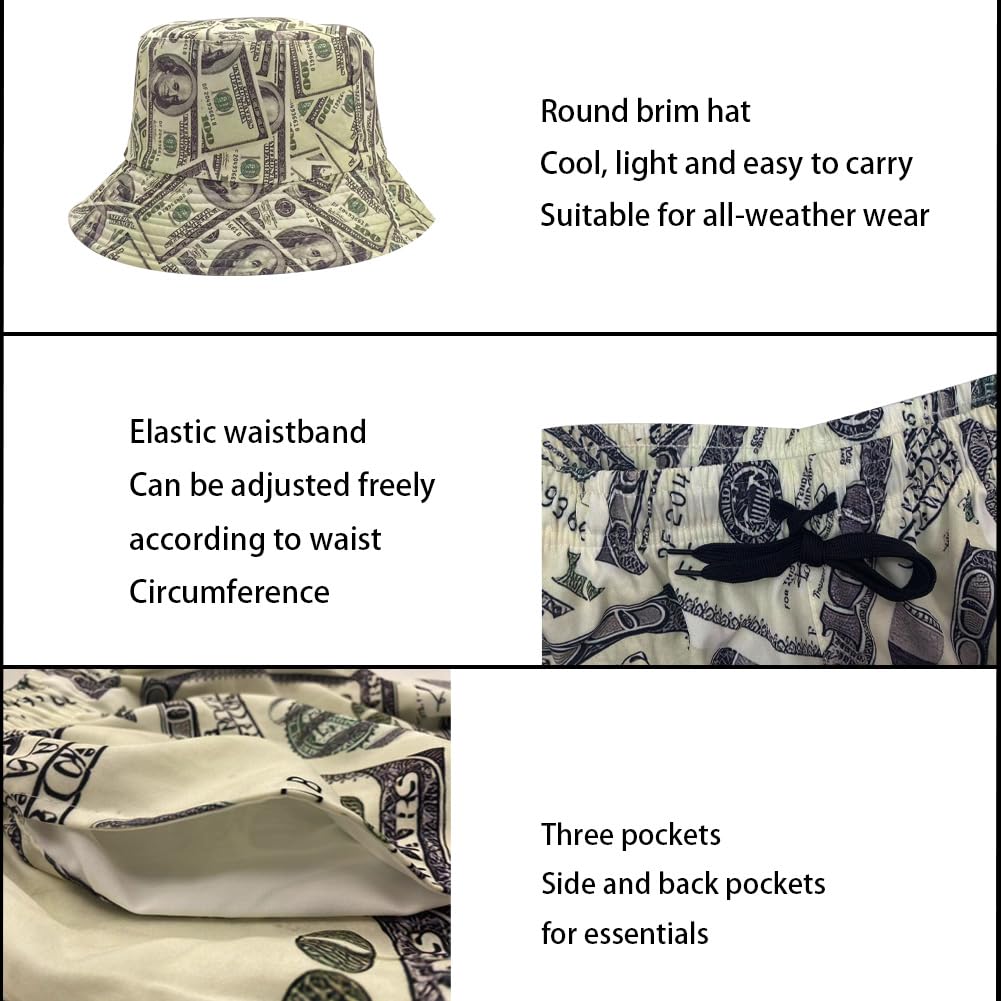 Hawaiian Shirt and Shorts 2-Piece Tracksuit Set for Men - Tropical Button Down Shirt with Matching Shorts & Bucket Hat | Summer Beach Outfit, Vacation Wear, Casual Street Style