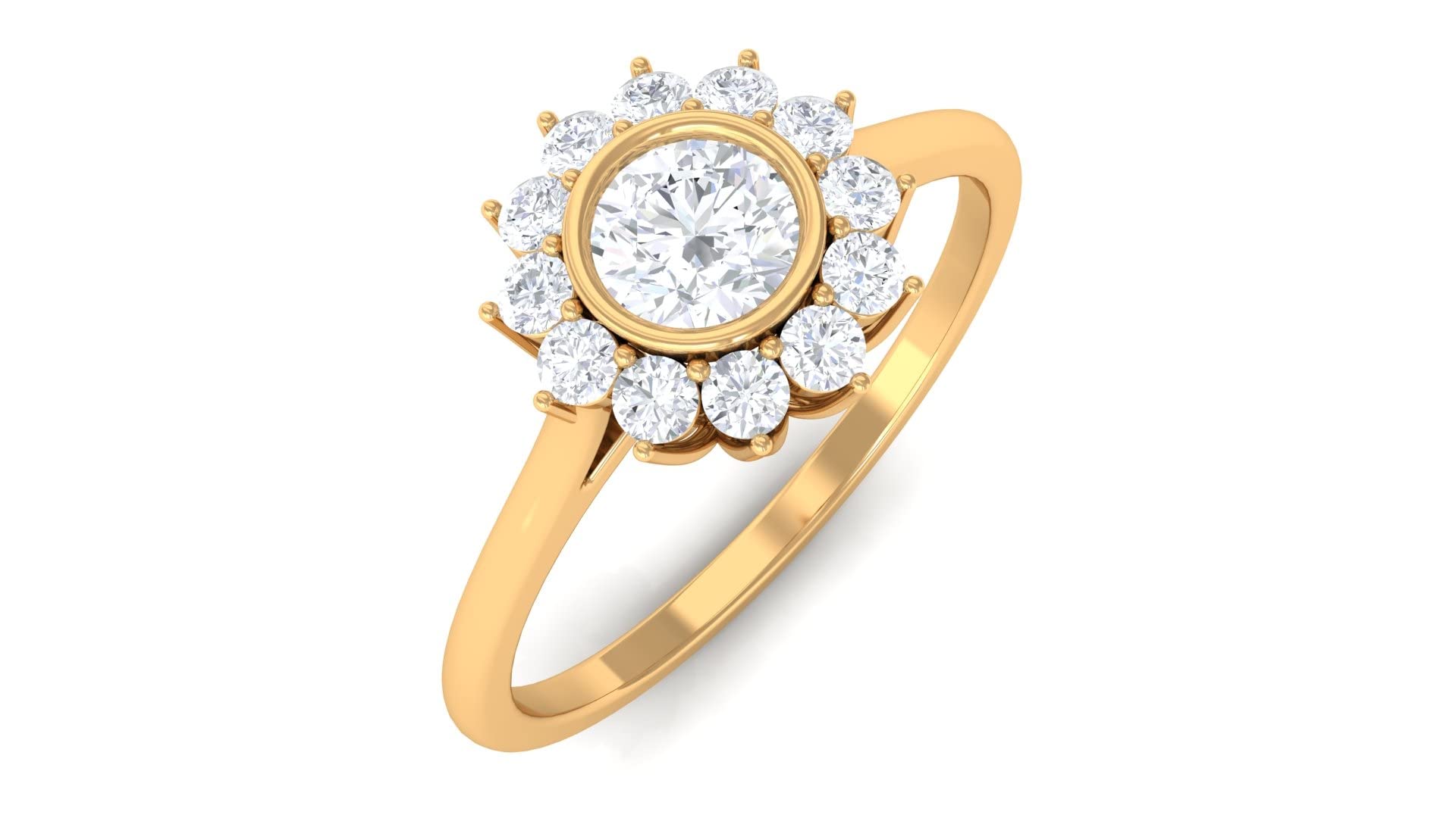 3/4 CT Diamond Ring for Women - 14K Solid Gold Bezel Set Minimal Halo Ring, April Birthstone Gift for Her | Elegant Jewelry for Weddings, Anniversaries & Special Occasions