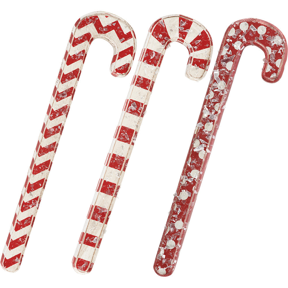 Vintage Wooden Red Candy Canes - Set of 3 for Christmas Tree Decorations, Holiday Party Favors, and Festive Home Decor