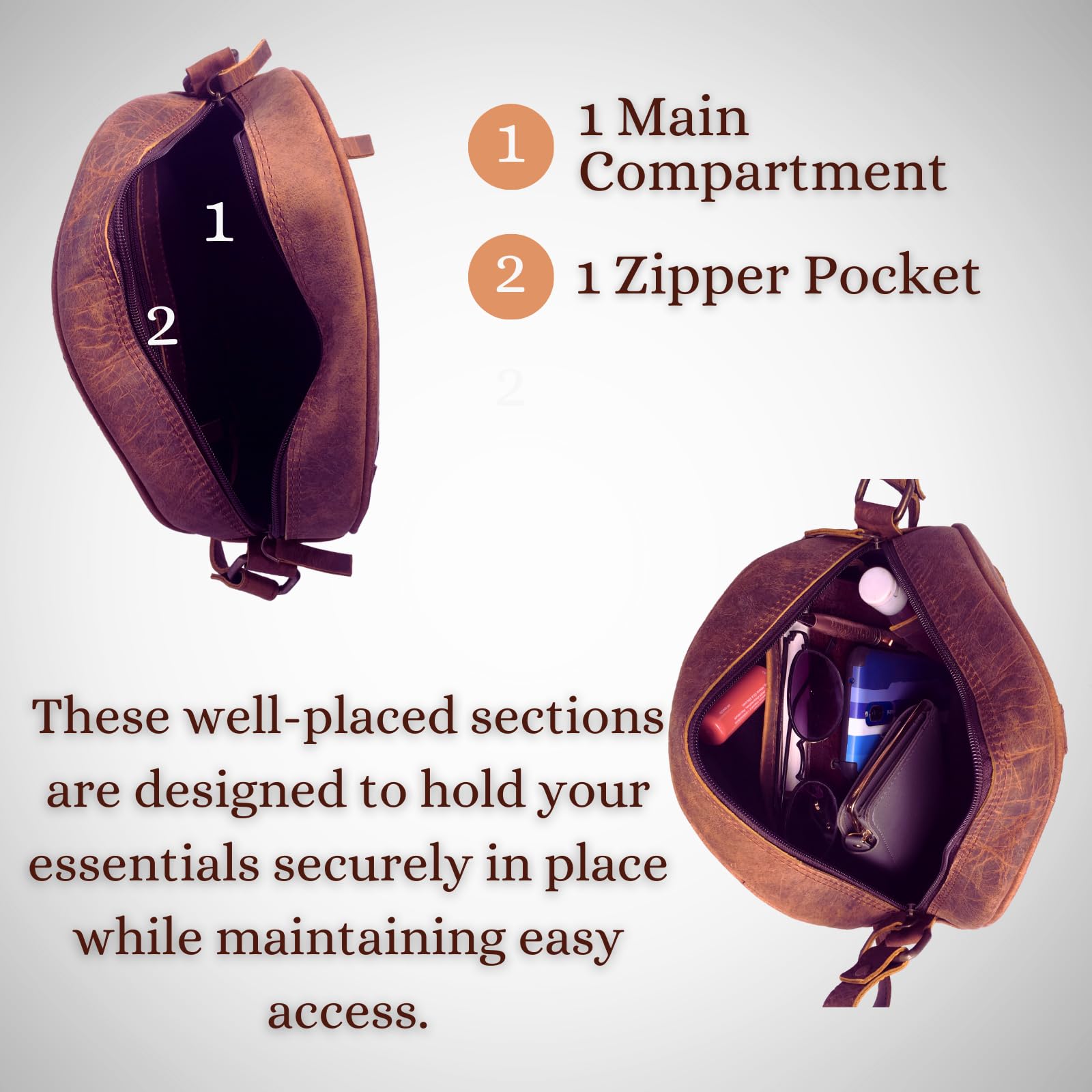 Genuine Leather Crossbody Bag for Women - Madosh Round Sling Purse with Adjustable Strap, Perfect for Travel, Shopping & Everyday Use