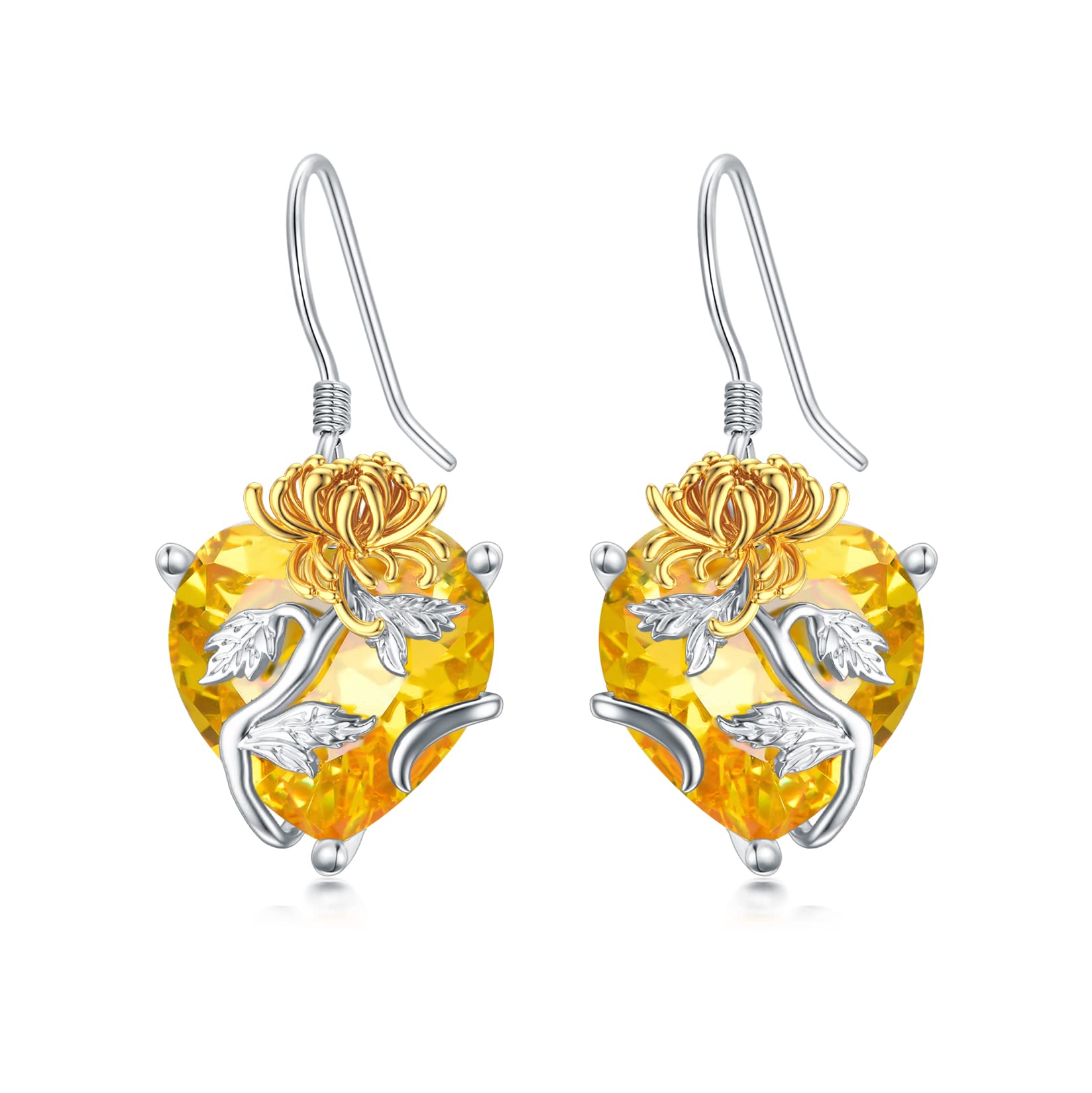 TOUPOP Sterling Silver Birth Month Flower Drop Earrings for Women - Crystal Dangle Heart Earrings, Birthday Jewelry Gifts for Girls & Women | Perfect for Valentine's Day, Mother's Day & Special Occasions