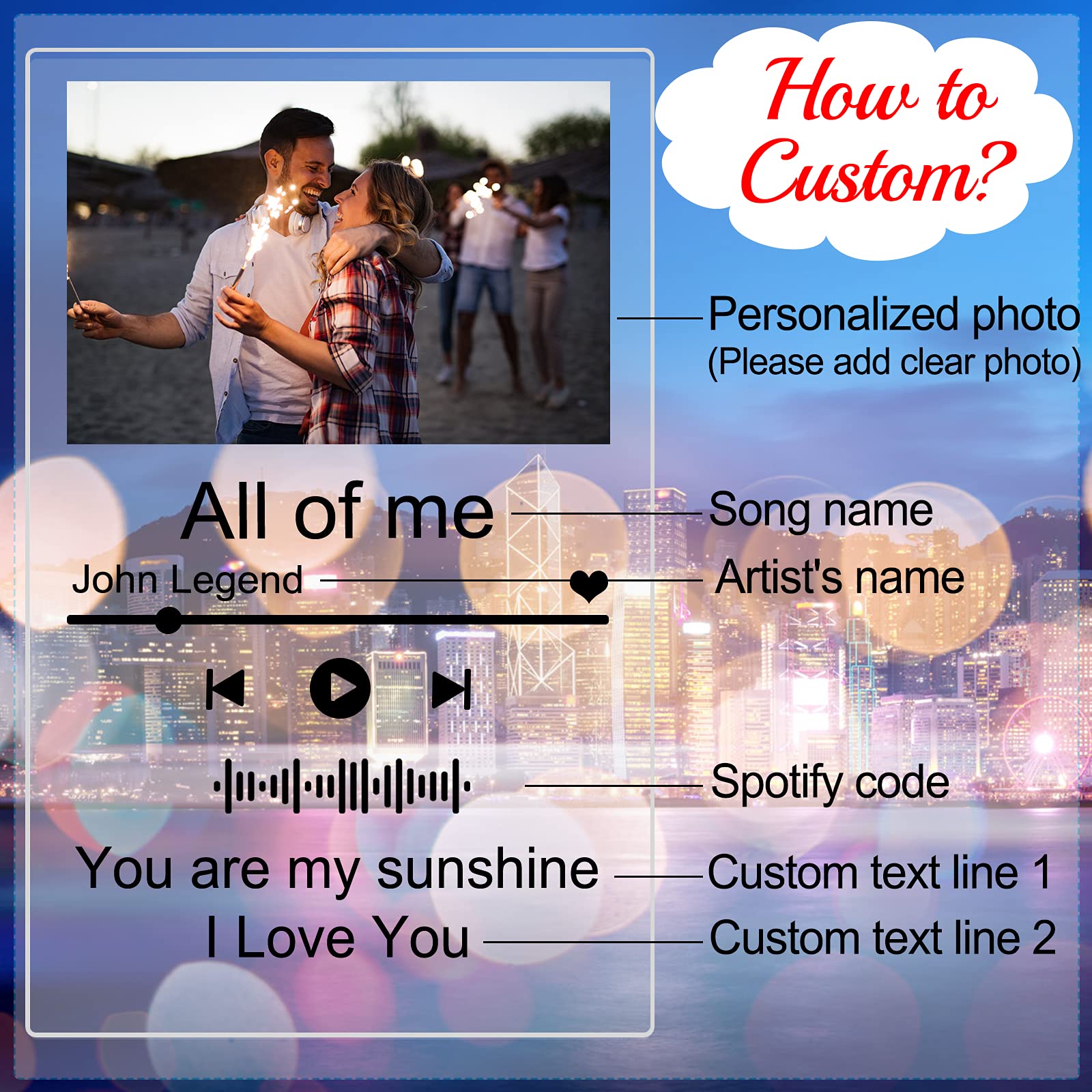 Personalized LED Night Light with Custom Music Photo Album - Acrylic Glass Art Lamp for Mother's Day, Birthday, Wedding Anniversary - Perfect for Bedroom Decor, Nursery, Romantic Gifts & Home Ambiance