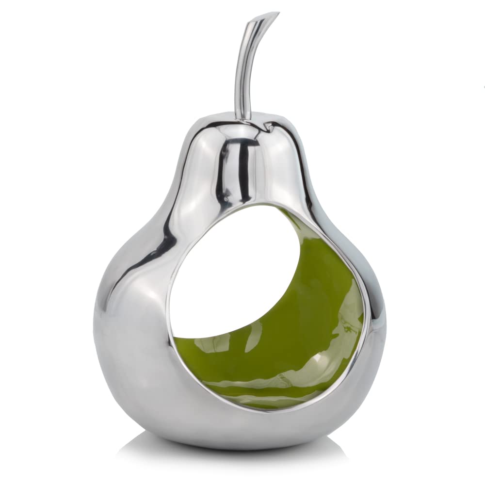 Modern Day Accents 3373 Open Green Pear Bowl – Silver Green Decorative Bowl for Home Decor, Kitchen Counter & Table Centerpiece, 11.5