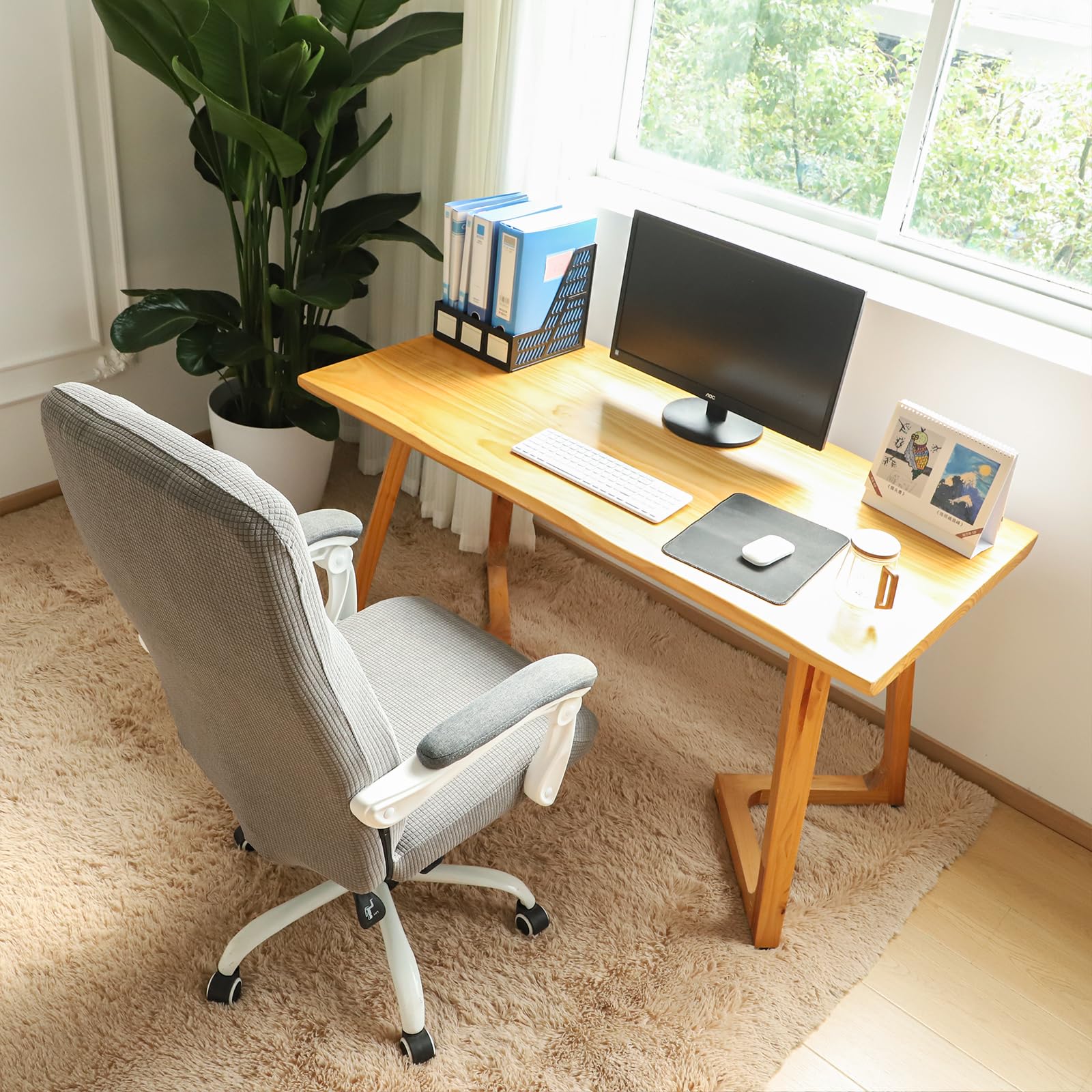 FORCHEER Stretchable XL Office Chair Cover - Big & Tall Computer Chair Protector, Light Grey (Medium) - Perfect for Home Office, Gaming & Conference Rooms