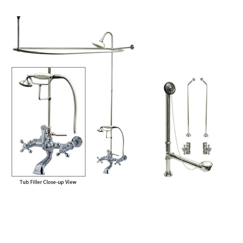 Chrome Clawfoot Tub Faucet Shower Kit with Enclosure & Curtain Rod 548T1CTS - Vintage Bathroom Fixture for Classic & Modern Homes, Perfect for Bathroom Renovations & Spa-Style Showers