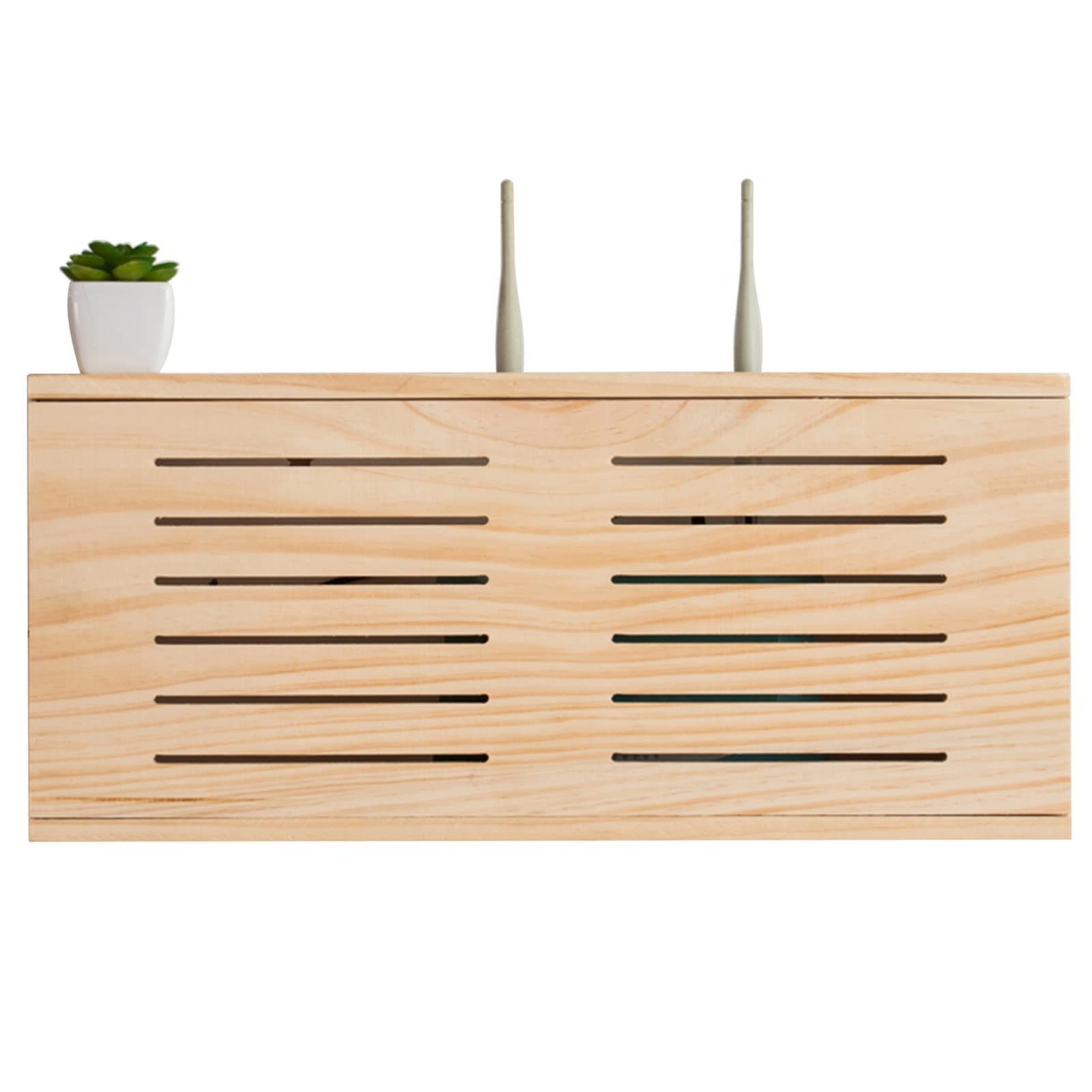 Wooden WiFi Router Storage Box - Wall Mount Network Set-Top Box Organizer with Shelf, 49x22x8cm - Perfect for Home, Bedroom & Office to Hide Cables & Organize Wireless Routers, Modems & Electronics (Natural Wood Color)