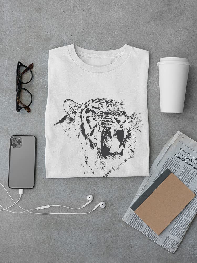 Men's Tiger Growling Hand Drawn Graphic T-Shirt - Cool Animal Print Tee for Casual Wear & Street Style