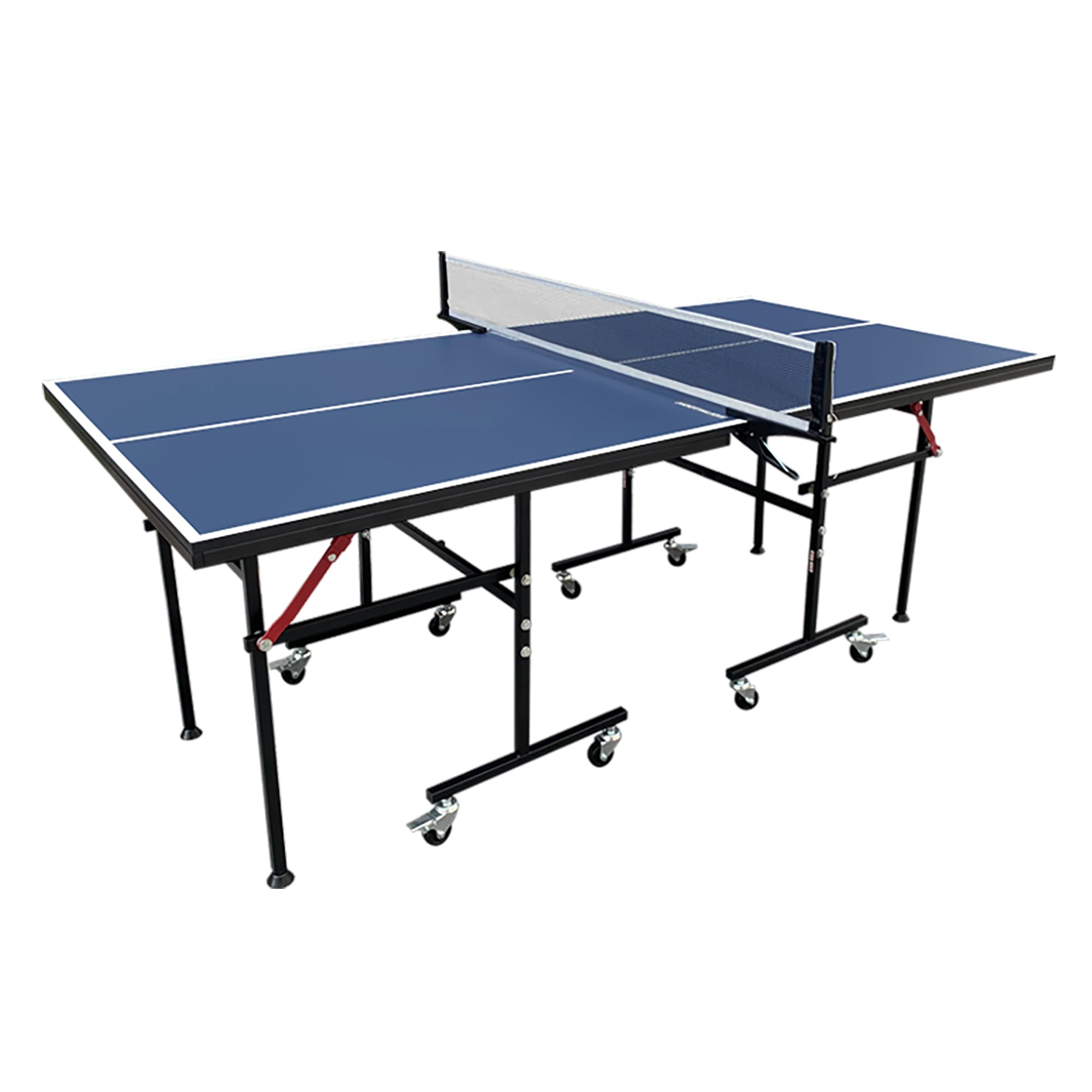 Mid-Size Foldable Indoor Outdoor Table Tennis Table with Quick Clamp Ping Pong Net & Post Set - Black & Blue - Perfect for Home, Office, and Recreational Use