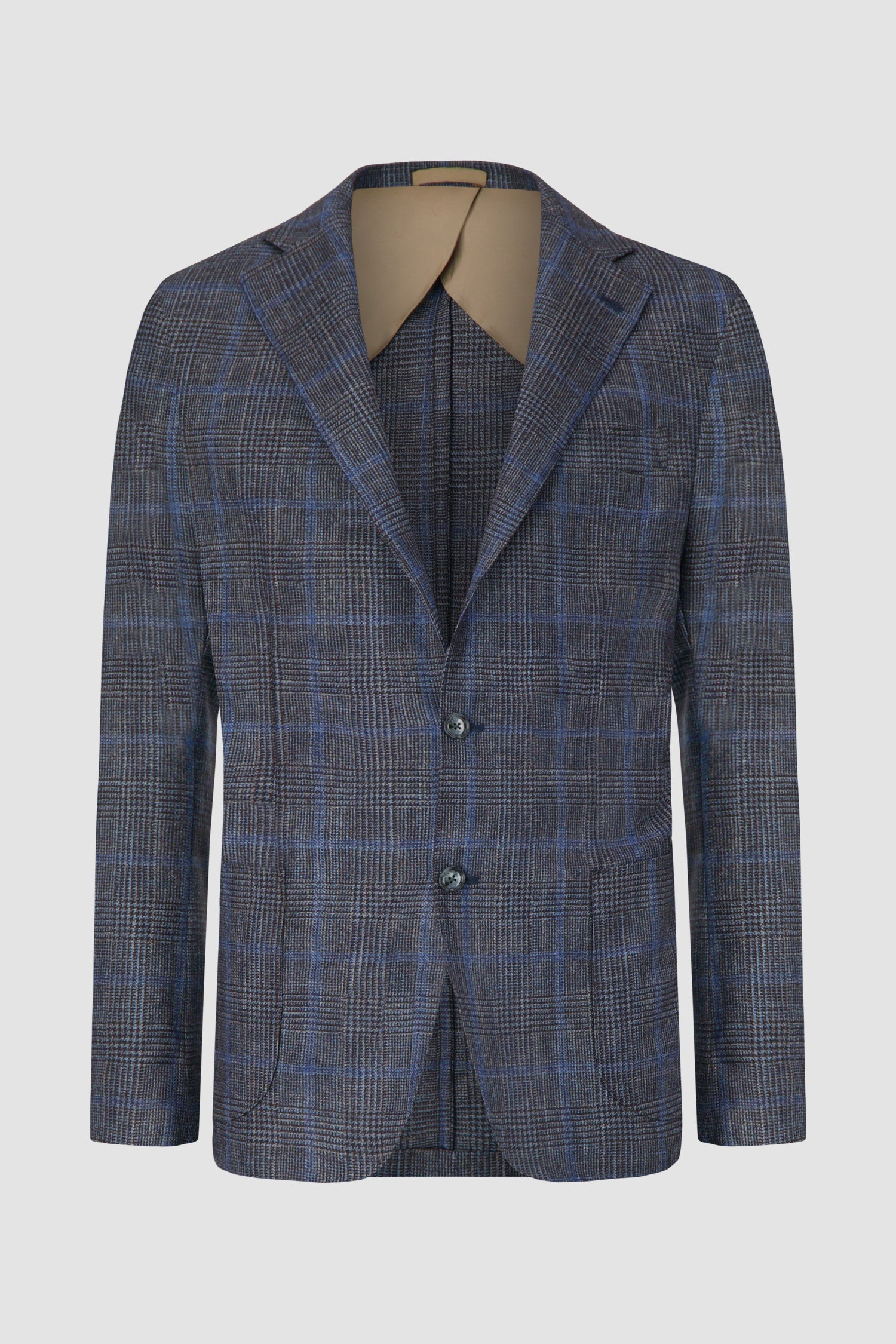 Barba Napoli Grey Blue Checkered Long 2B Blazer for Men | Premium Wool Business Suit Jacket | Formal Office Wear & Wedding Attire