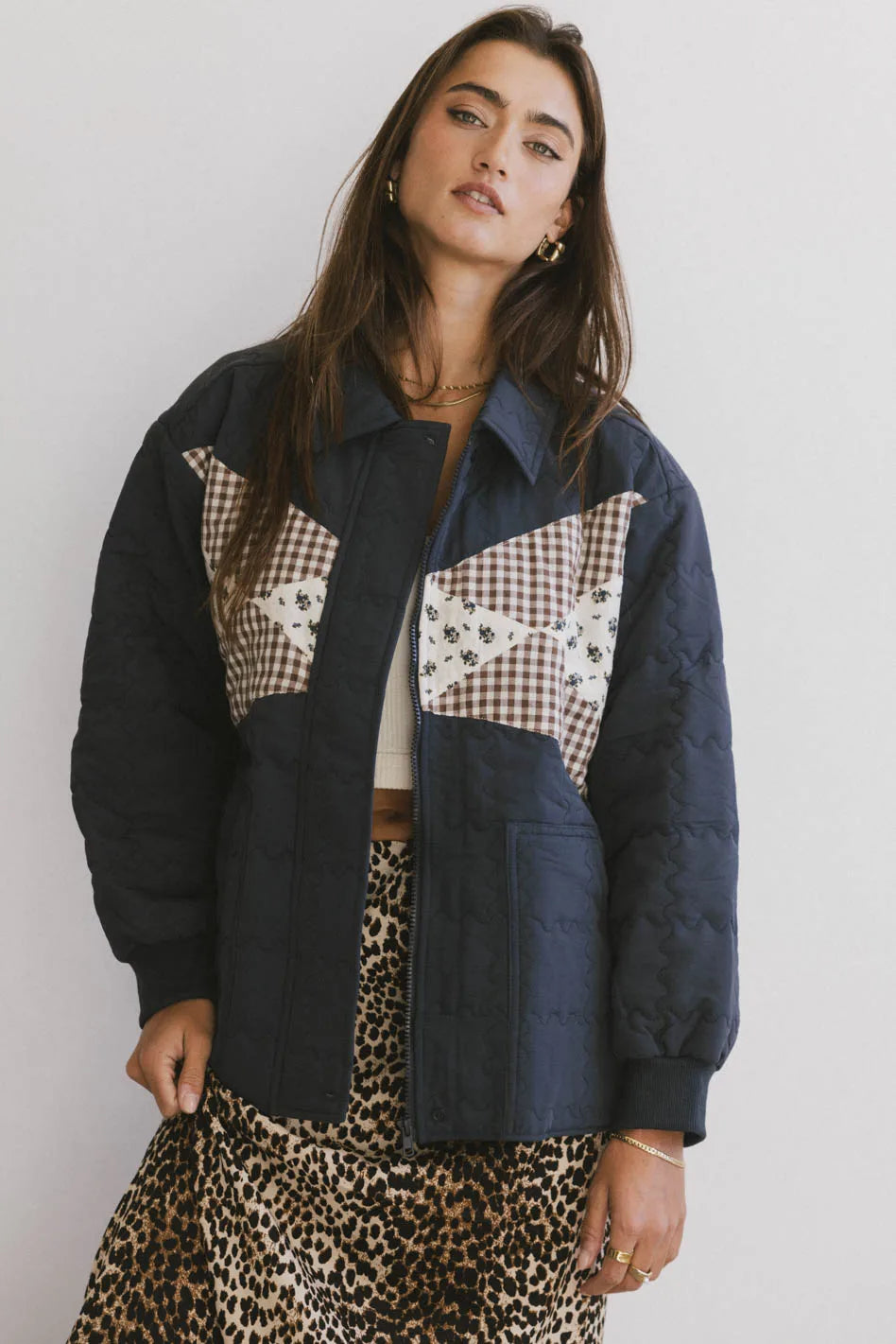 Karlie Quilted Jacket for Women - Navy Blue Lightweight Puffer Coat with Stand Collar | Perfect for Fall, Winter & Outdoor Activities