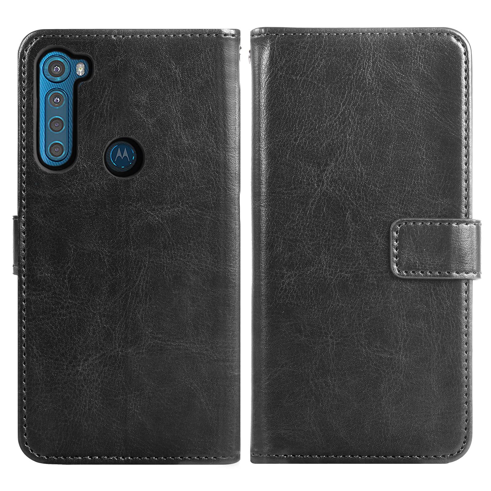 Moto One Fusion+ Wallet Case with Card Holder & Stand - Black for Men & Women | Durable Phone Accessories for Daily Use