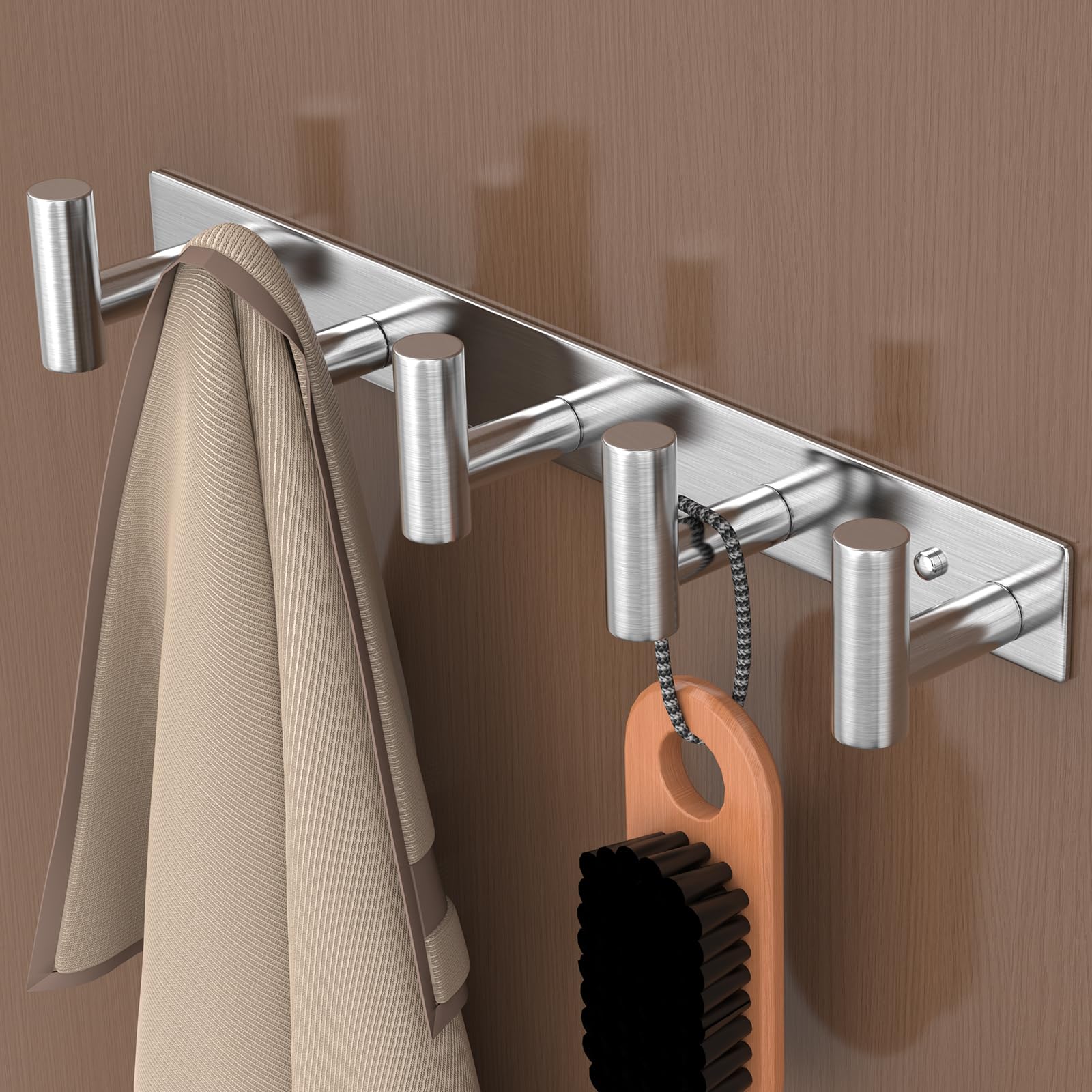 HUFEEOH 2-Pack Heavy Duty Stainless Steel Wall Hooks - T-Shaped 5 Hooks Towel Rack & Key Holder for Bathroom, Kitchen, Entryway (Silver) - Perfect for Hanging Coats, Hats, Towels and Organizing Small Items