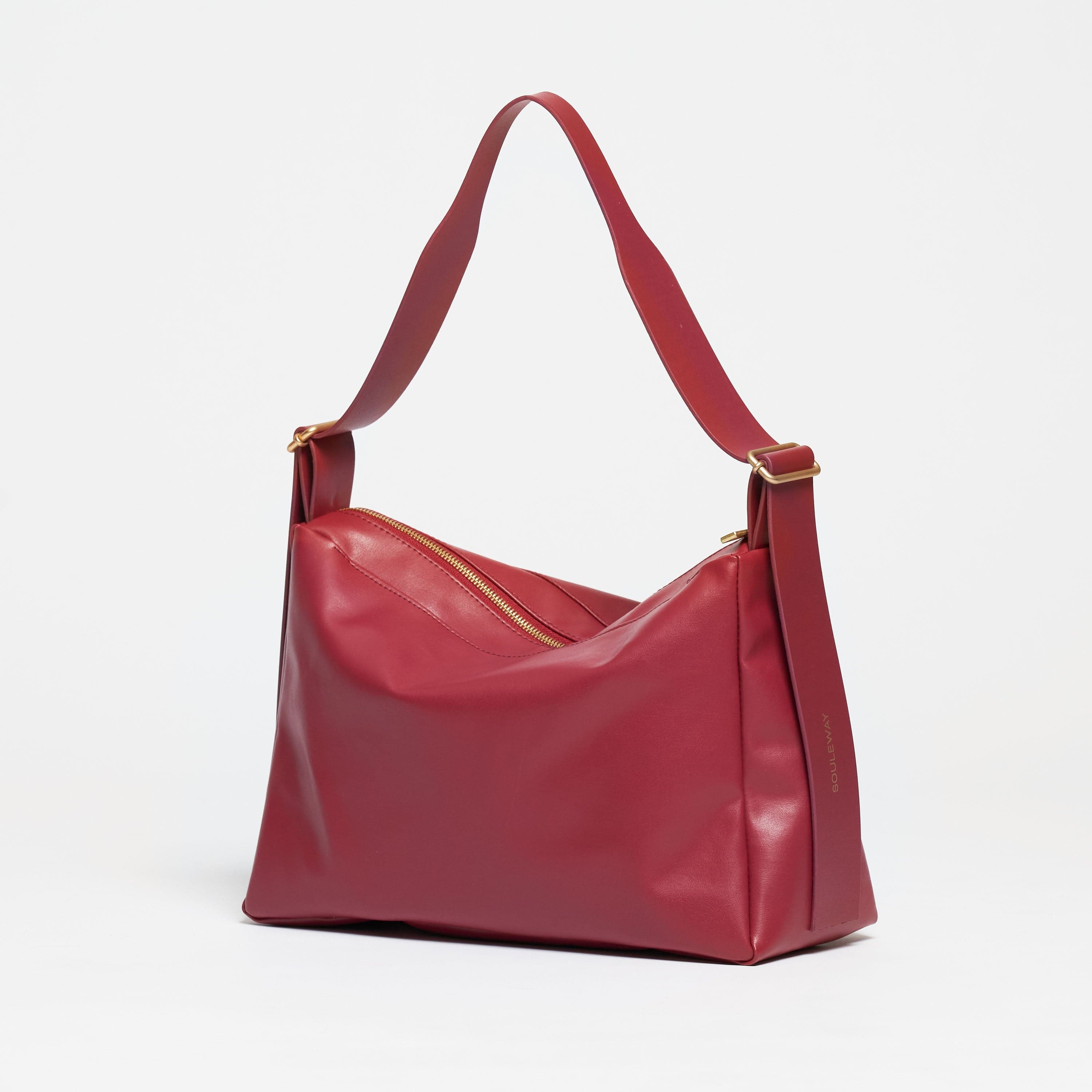 Oleatex Vegan Olive Leather Slouchy Shoulder Bag for Women - Cherry Red Crossbody Purse | Eco-Friendly Fashion Accessory for Work, Travel & Everyday Use