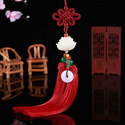 Crystal Lotus Car Pendant with Tassel - Yellow Chinese Knot Hanging Ornament for Car Interior Decoration | Perfect for Rearview Mirror, Dashboard & Gift Giving