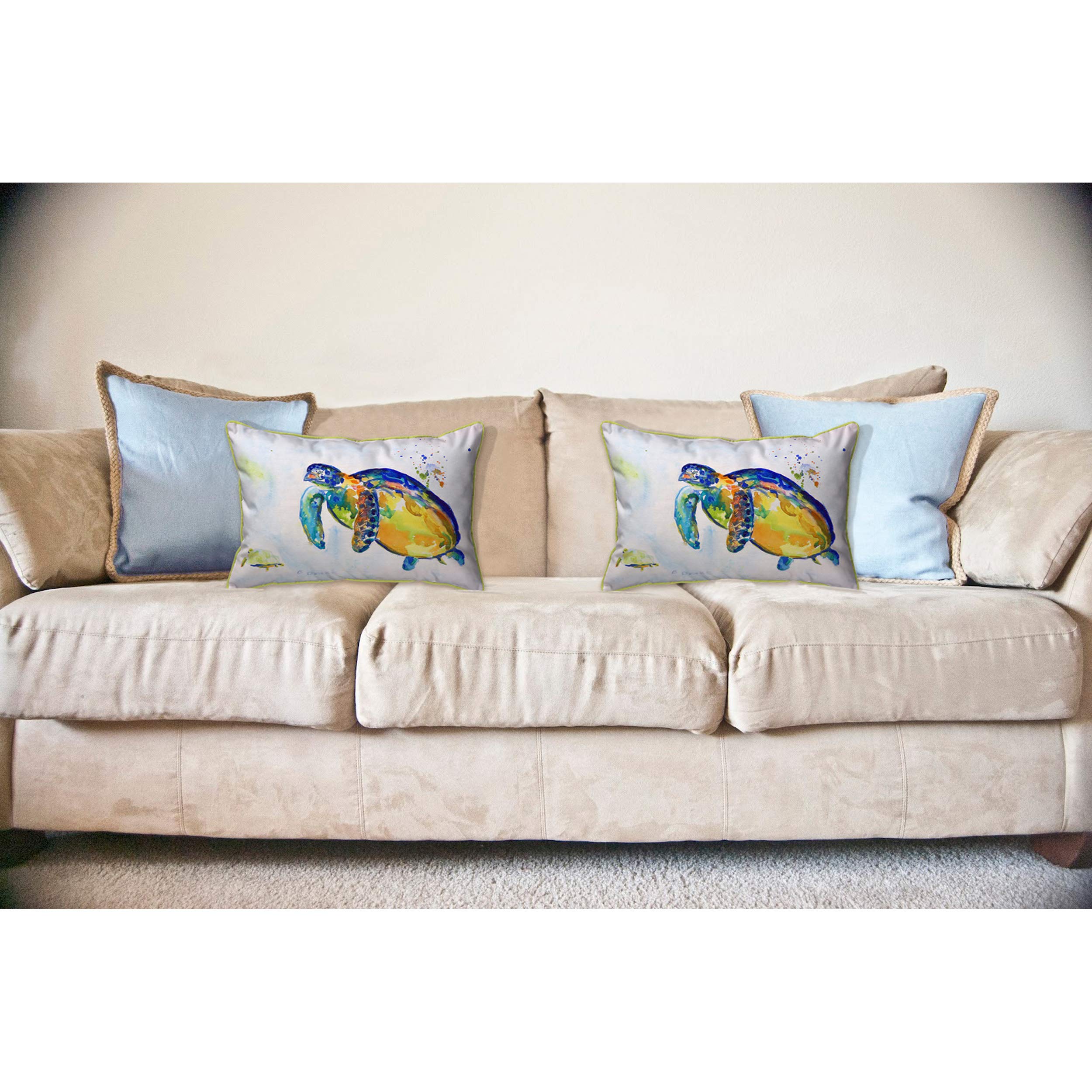 Betsy Drake Blue Sea Turtle II Indoor/Outdoor Decorative Throw Pillow 16x20 Inches - Perfect for Sofa, Bed, Patio & Beach Decor