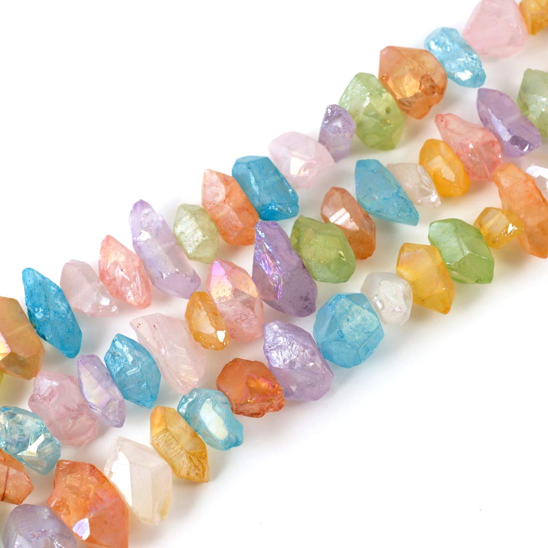 Natural Raw Healing Crystal Quartz Nugget Drilled Gemstone Loose Beads - 15 Inch Chakra Rainbow AB Titanium Coated Spacer Beads for Jewelry Making & DIY Crafts - Perfect for Meditation, Energy Healing & Spiritual Gifts