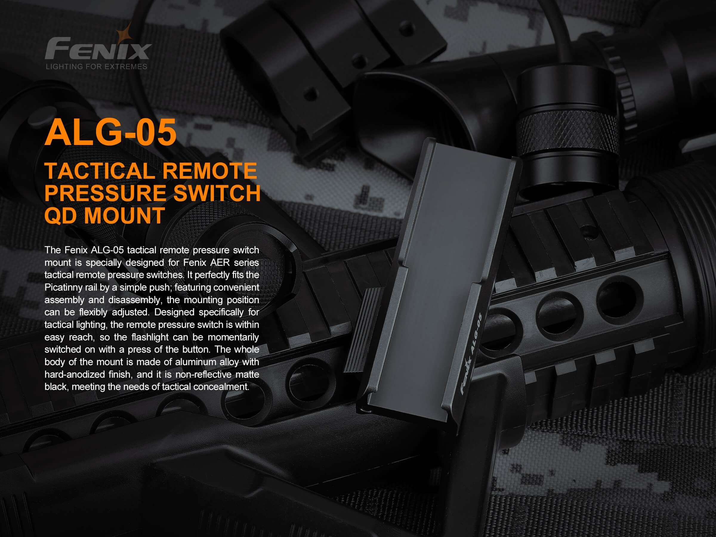 Fenix ALG-05 Tactical Remote Pressure Switch Mount for Flashlights & Weapon Lights - Perfect for Hunting, Tactical Gear & Outdoor Adventures