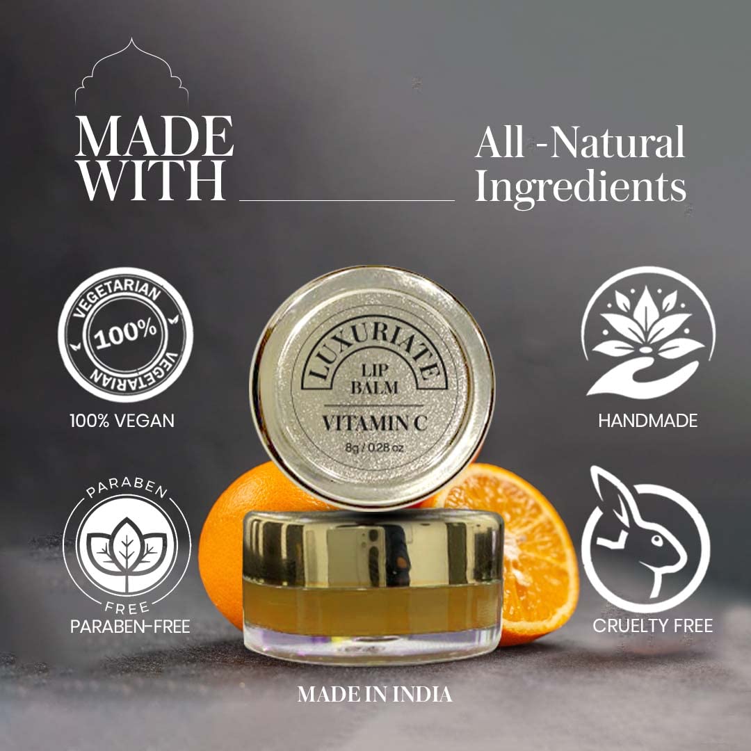 Organic Vitamin C Lip Balm for Dry & Chapped Lips - Paraben & Sulfate Free, Hydrating Lip Gloss for Men & Women (8g) - Perfect for Daily Moisture & Winter Lip Care