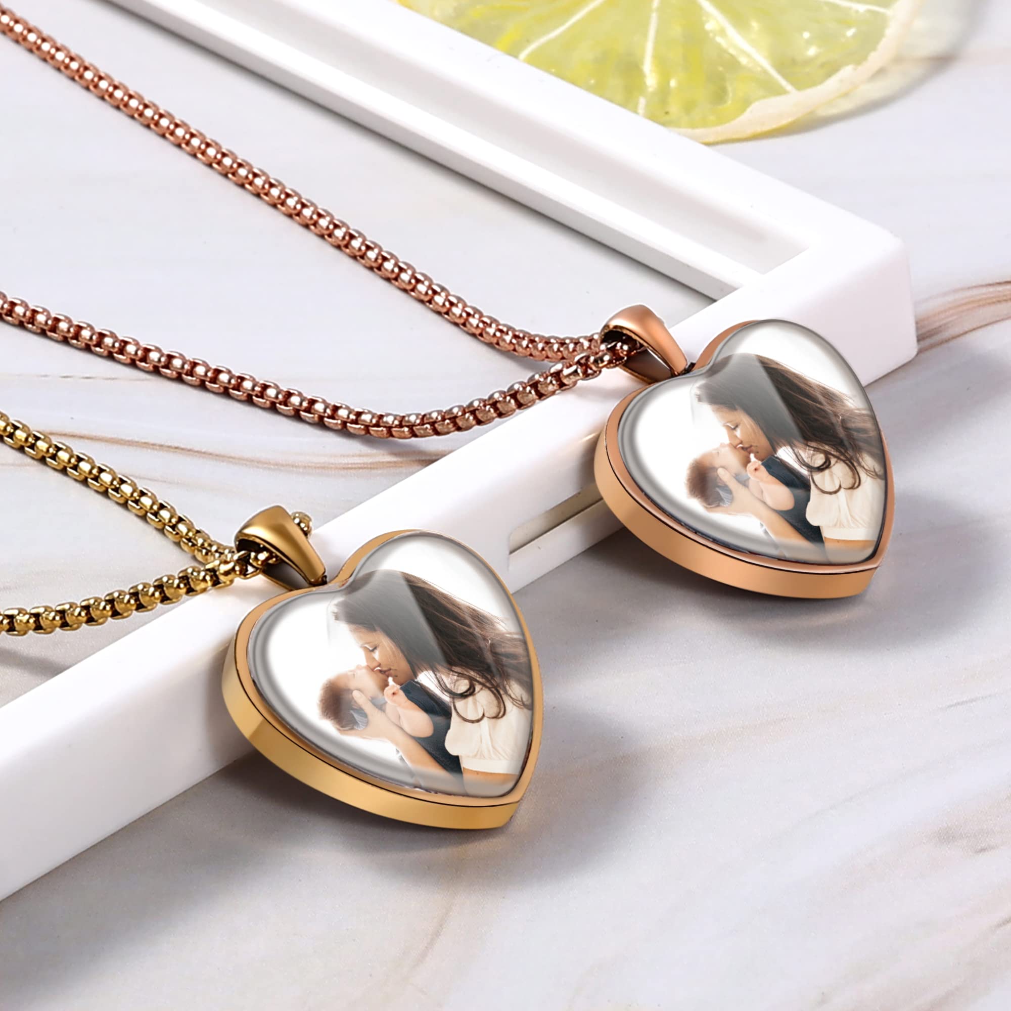 Fanery Sue Customized Double-Sided Photo Necklace - Personalized Picture Pendant for Women & Men - Engravable Memorial Jewelry with Your Cherished Memories - Perfect Anniversary, Valentine's & Romantic Gift for Couples